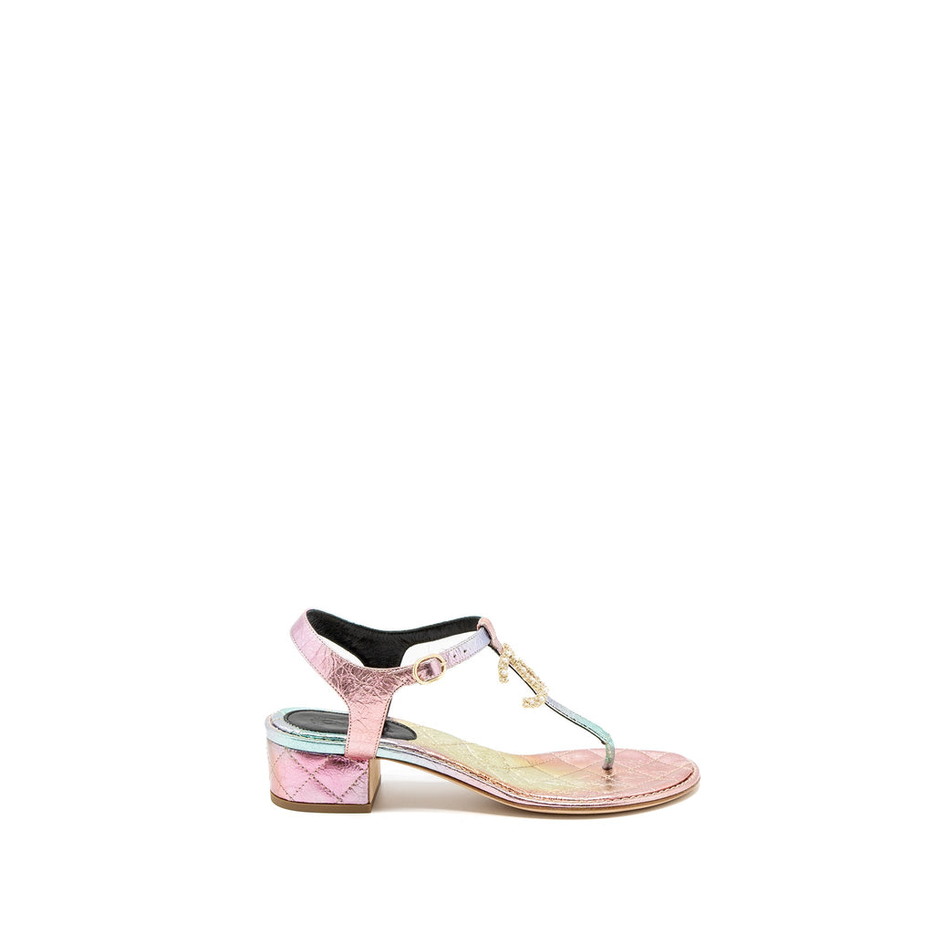 CHANEL DETAILED CC LOGO LEATHER IRIDESCENT MULTICOLOUR SANDALS
