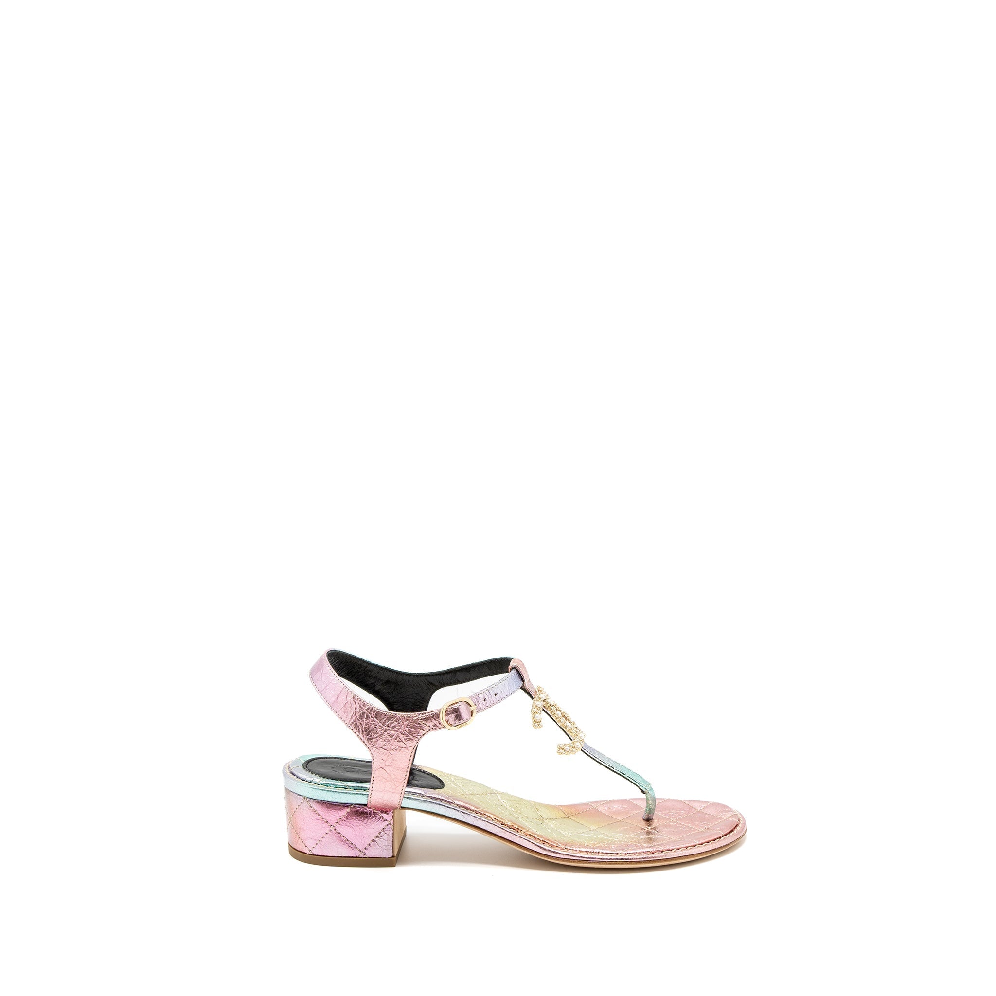 CHANEL DETAILED CC LOGO LEATHER IRIDESCENT MULTICOLOUR SANDALS