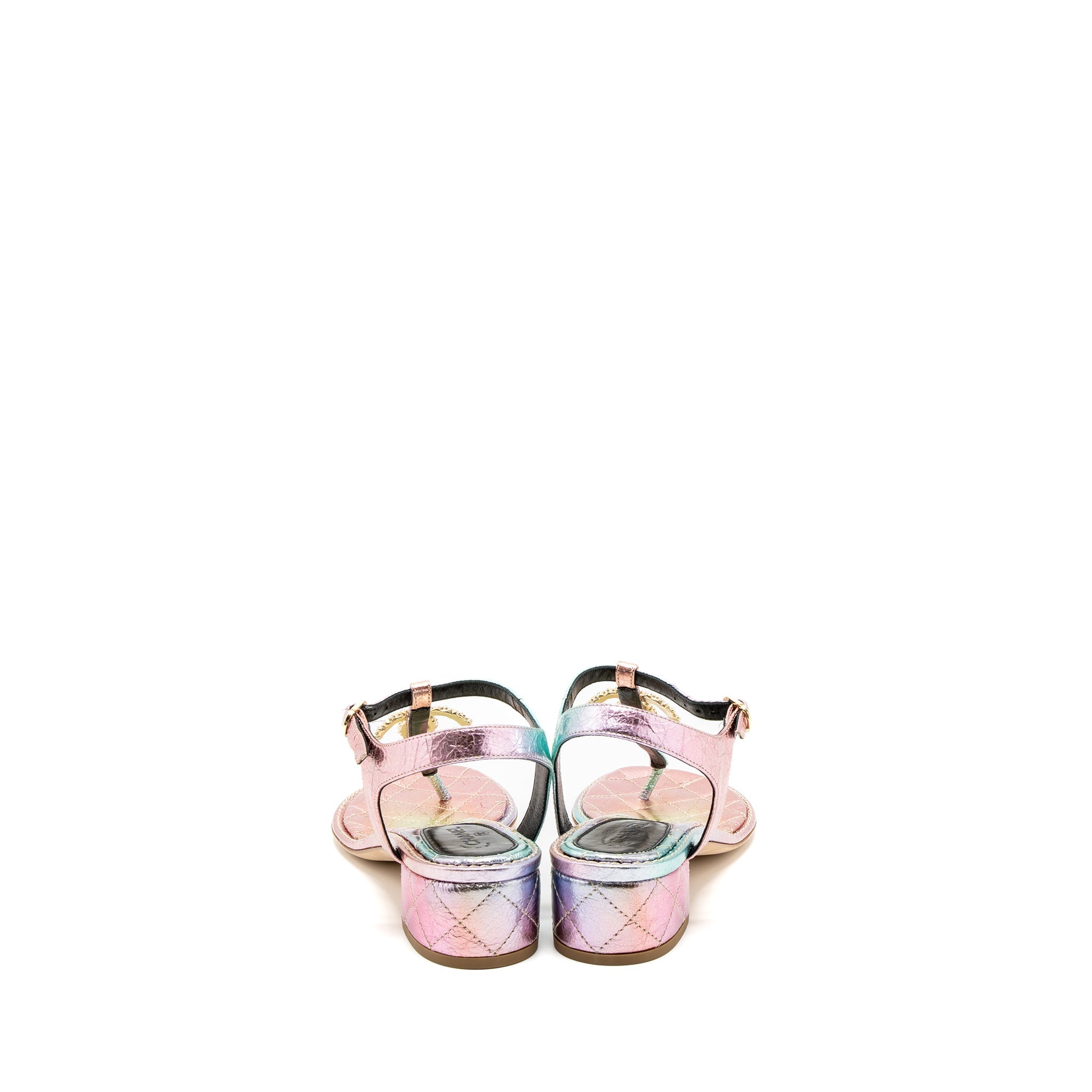 CHANEL DETAILED CC LOGO LEATHER IRIDESCENT MULTICOLOUR SANDALS