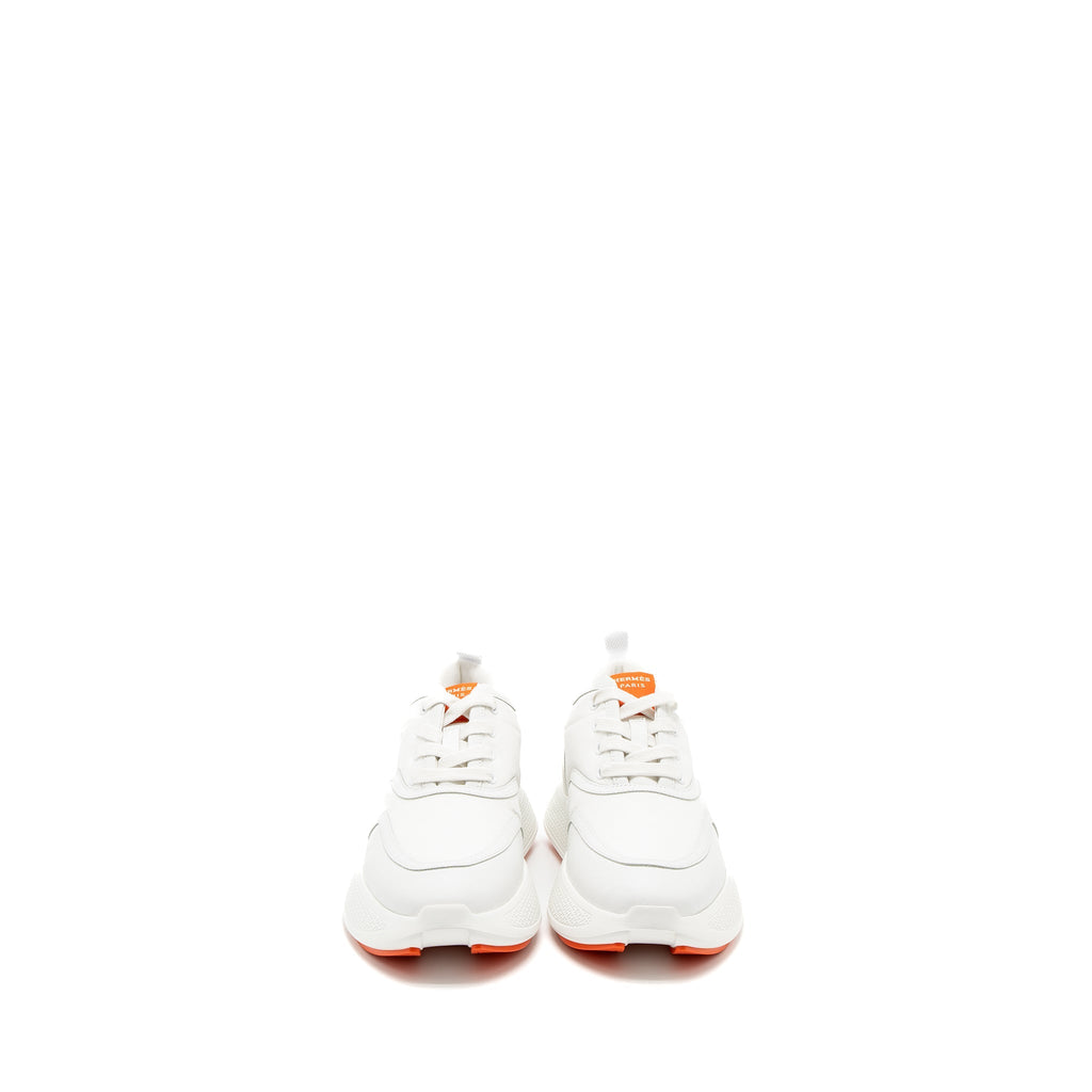 HERMES GIGA SNEAKER MESH/CALFSKIN WHITE/ORANGE