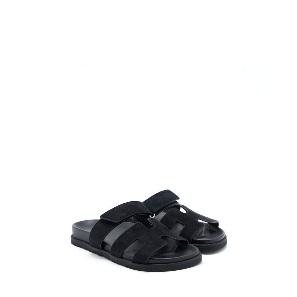 HERMES CHYPRE SANDAL SUEDE BLACK SHW