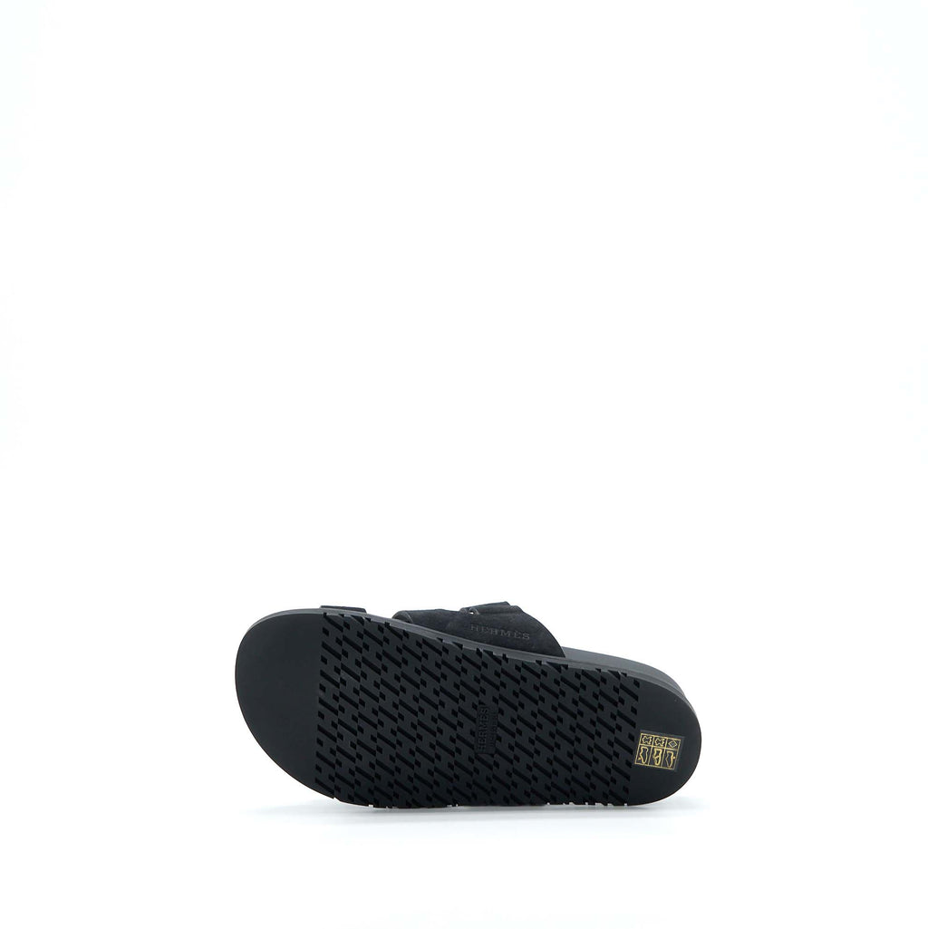 HERMES CHYPRE SANDAL SUEDE BLACK SHW
