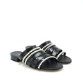 CHANEL LEATHER AND PEARL SANDAL BLACK