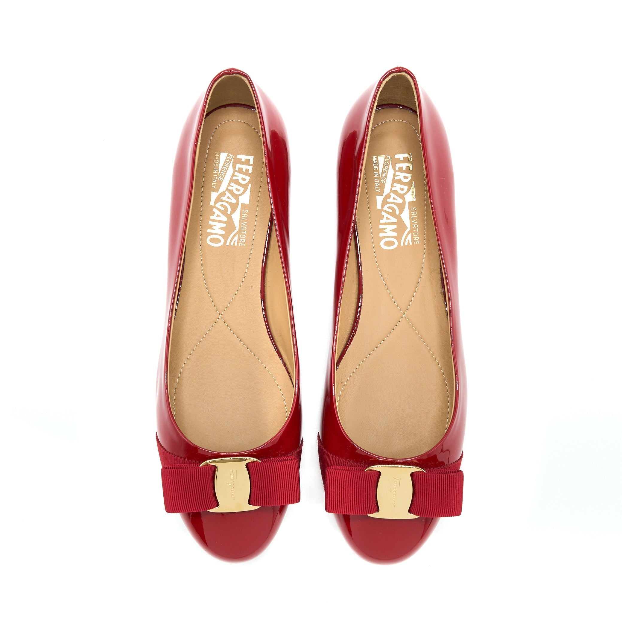 FERRAGAMO 7C VARUNA BALLET FLATS RED
