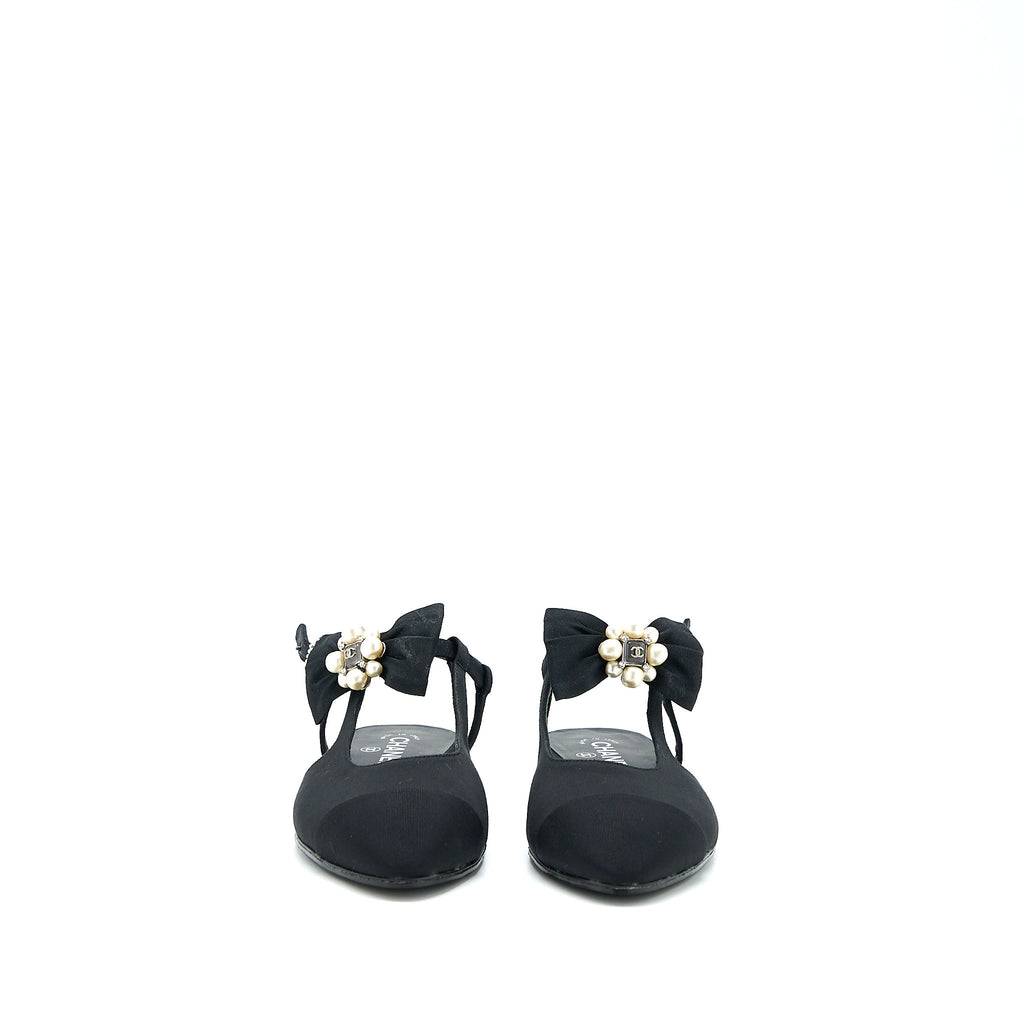 CHANEL SLING BACK WITH RIBBON DESIGN BLACK