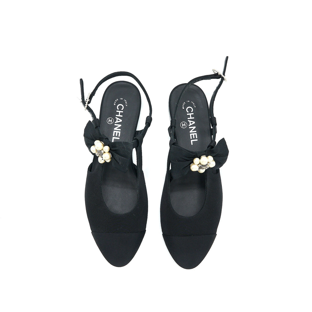 CHANEL SLING BACK WITH RIBBON DESIGN BLACK