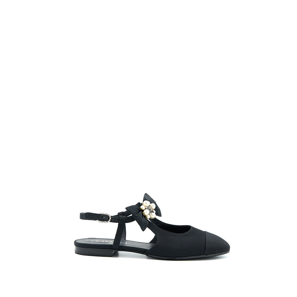 CHANEL SLING BACK WITH RIBBON DESIGN BLACK
