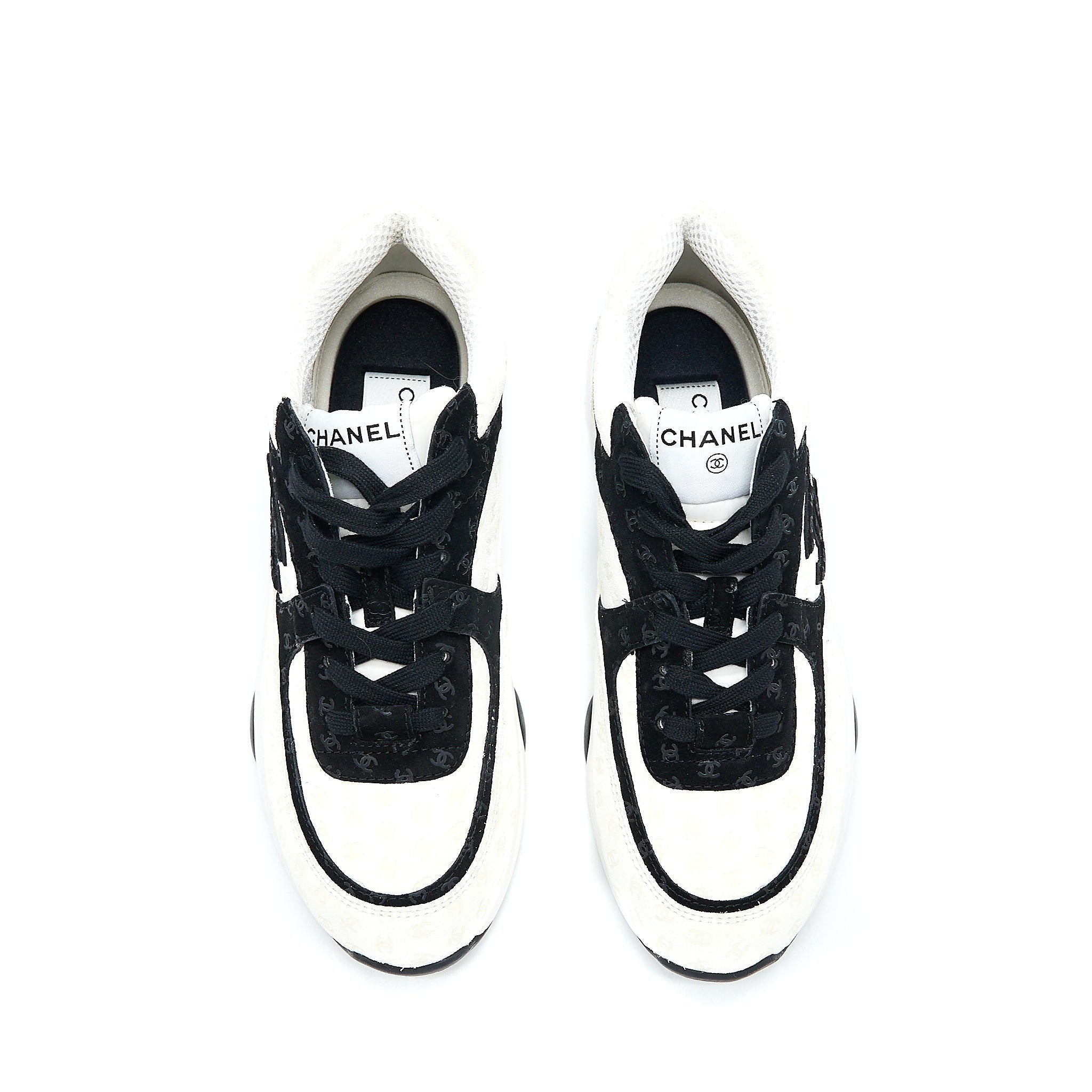 CHANEL 22A TRAINERS PRINTED SUEDE CALFSKIN BLACK/WHITE