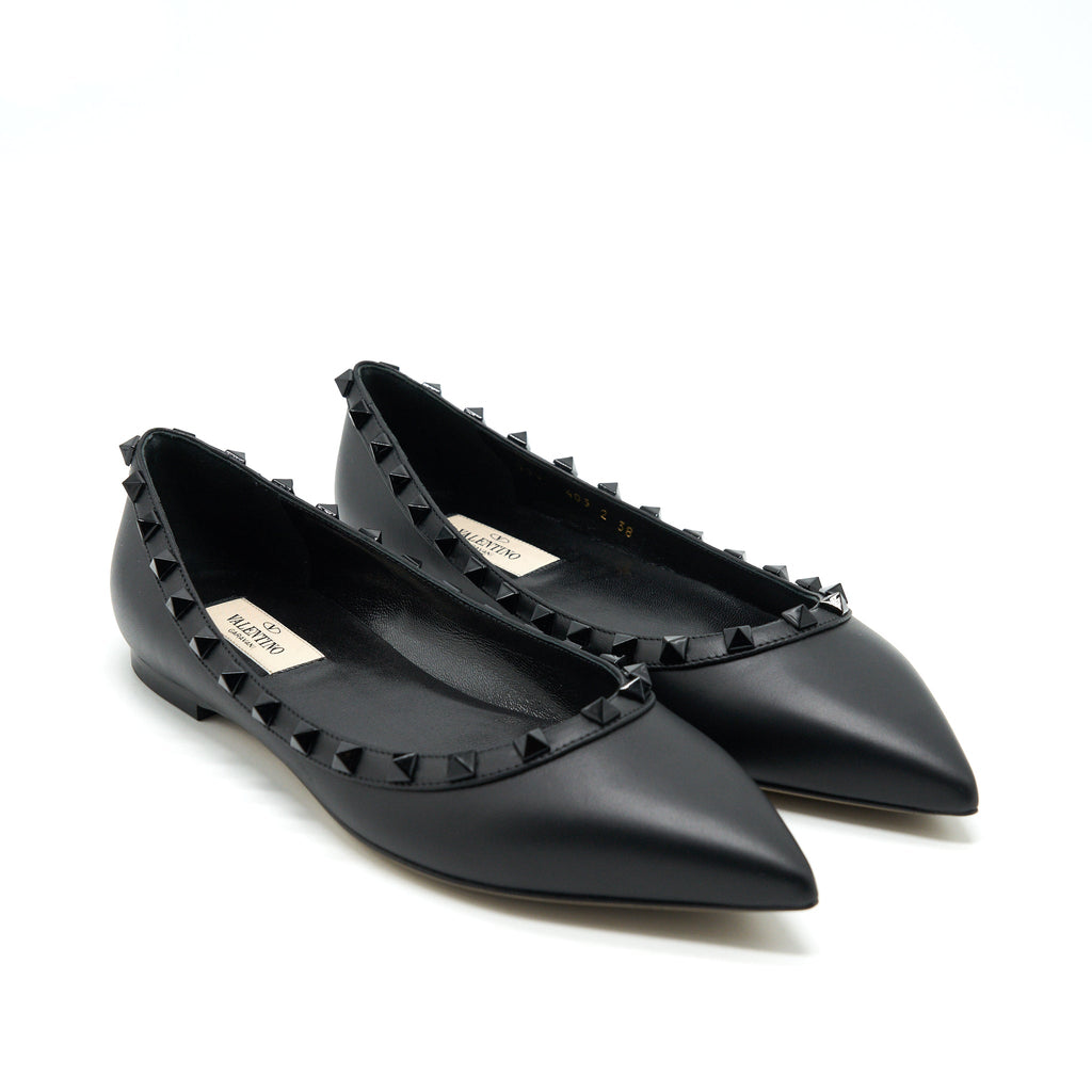 VALENTINO GARAVANI ROCKSTUD FLAT SHOES BLACK