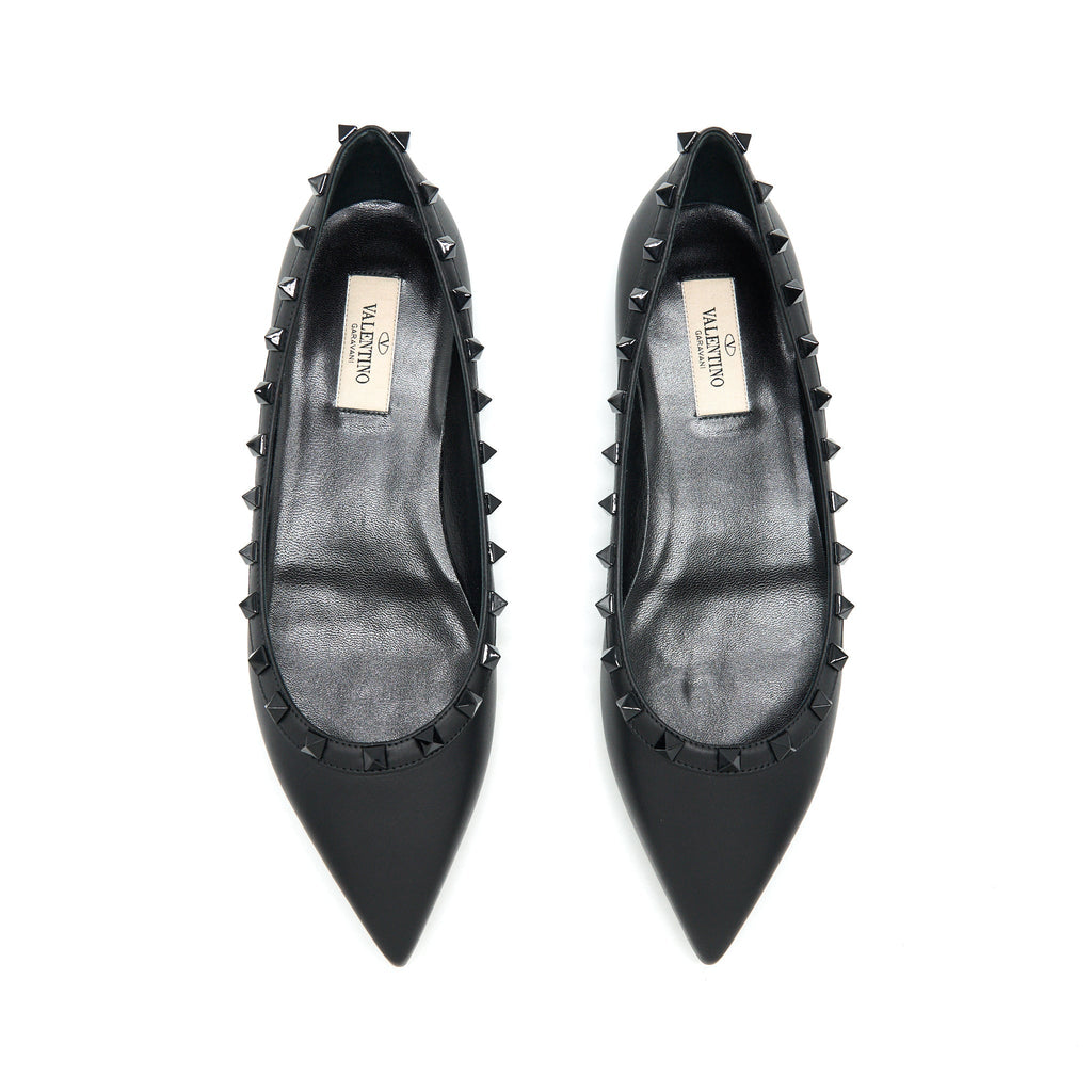 VALENTINO GARAVANI ROCKSTUD FLAT SHOES BLACK