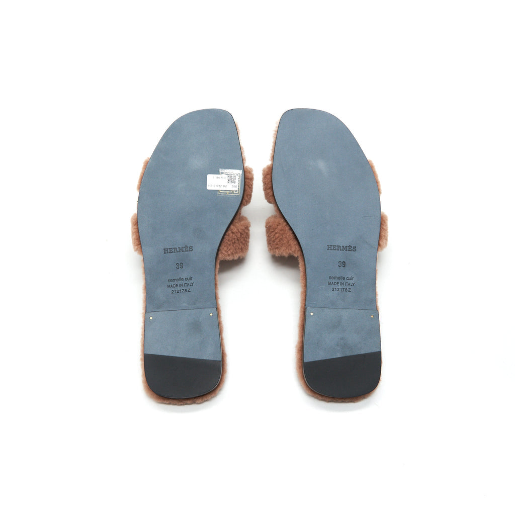 HERMES SANDALE ORAN PEAU LAINEE ROSE AUBE