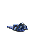 HERMES ORAN SANDAL CRYSTAL/CHEVRE VELOURS BLACK/BLUE SAPHIR