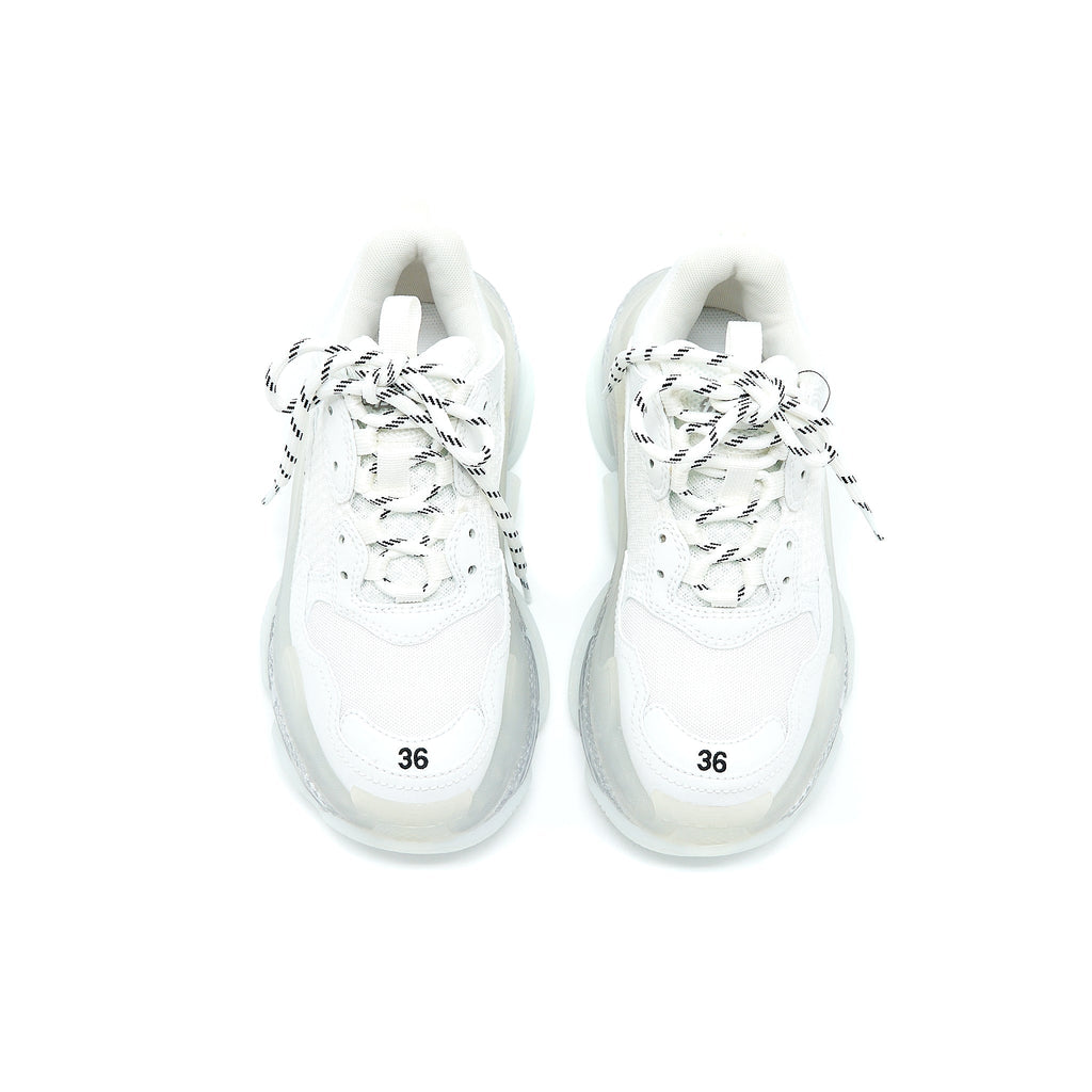 BALENCIAGA TRIPLE S SNEAKERS CLEAR SOLE IN WHITE DOUBLE FOAM/MESH