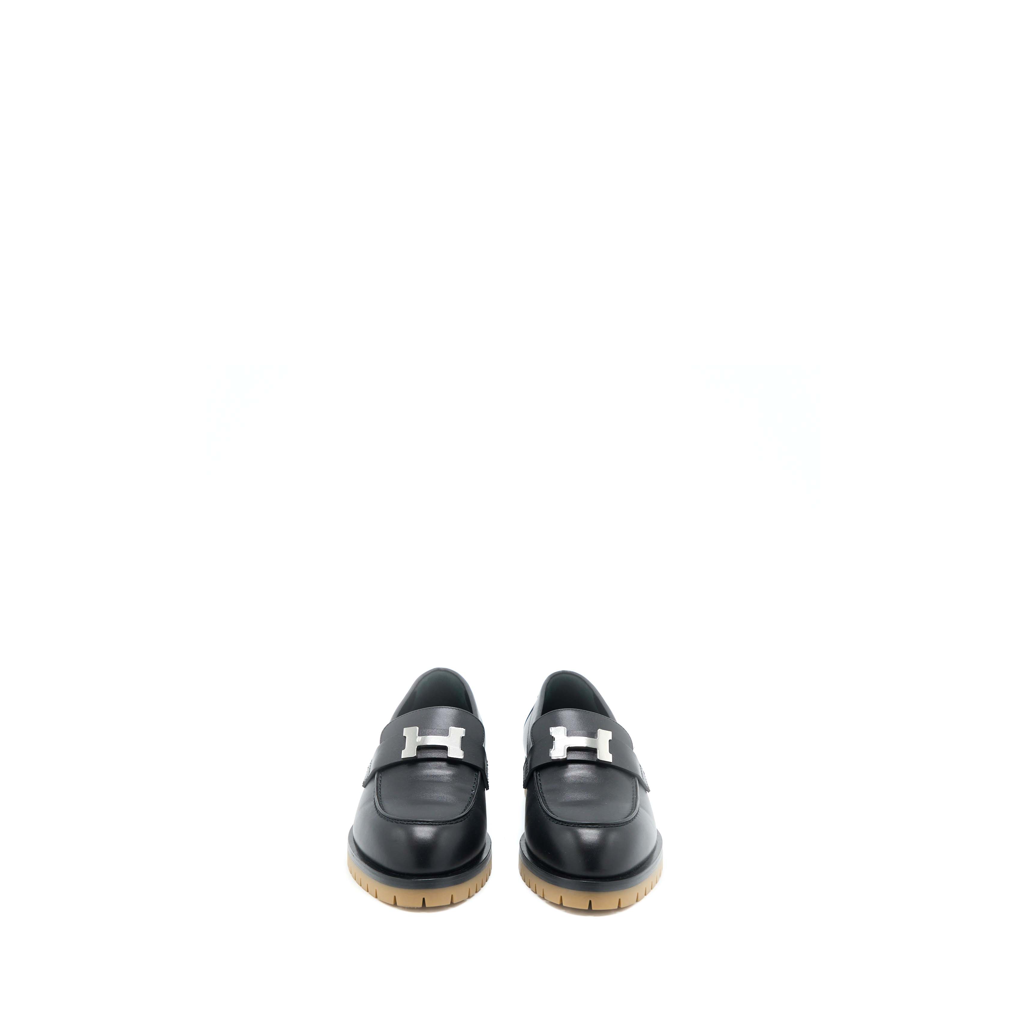 HERMES MOCASSINS FAUBOURG CALFSKIN BLACK SHW