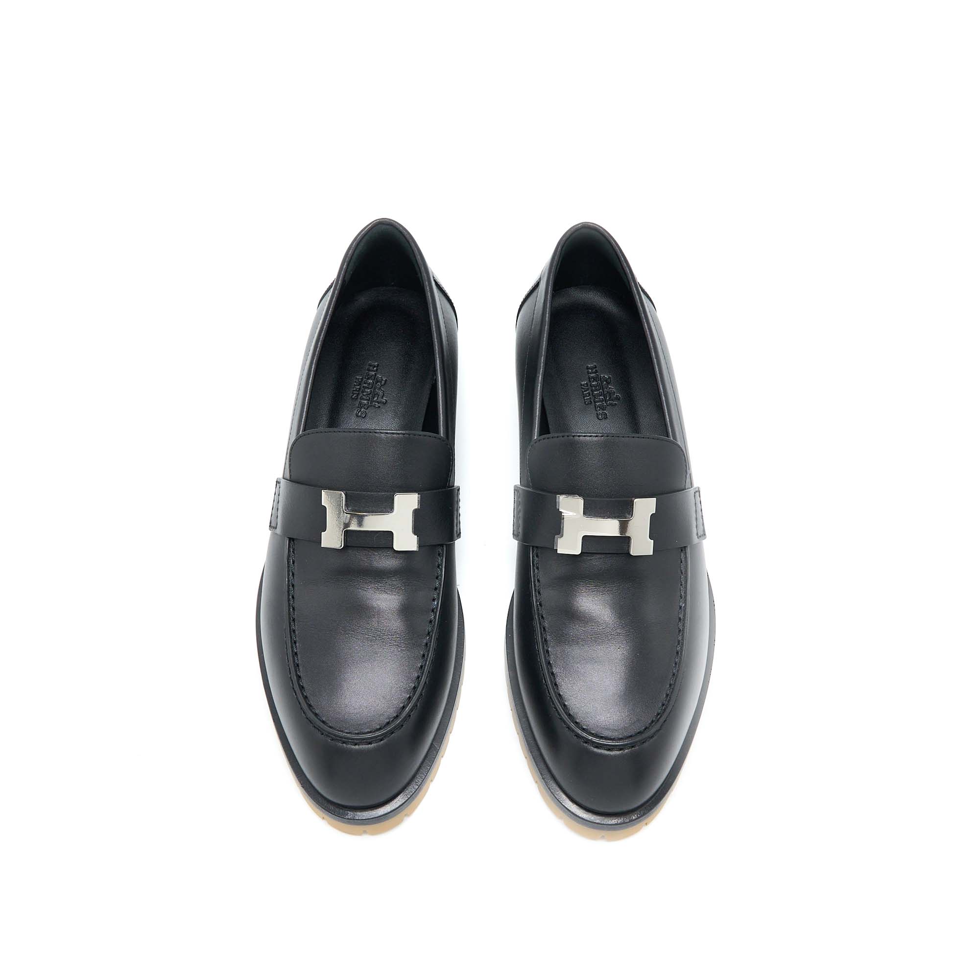 HERMES MOCASSINS FAUBOURG CALFSKIN BLACK SHW