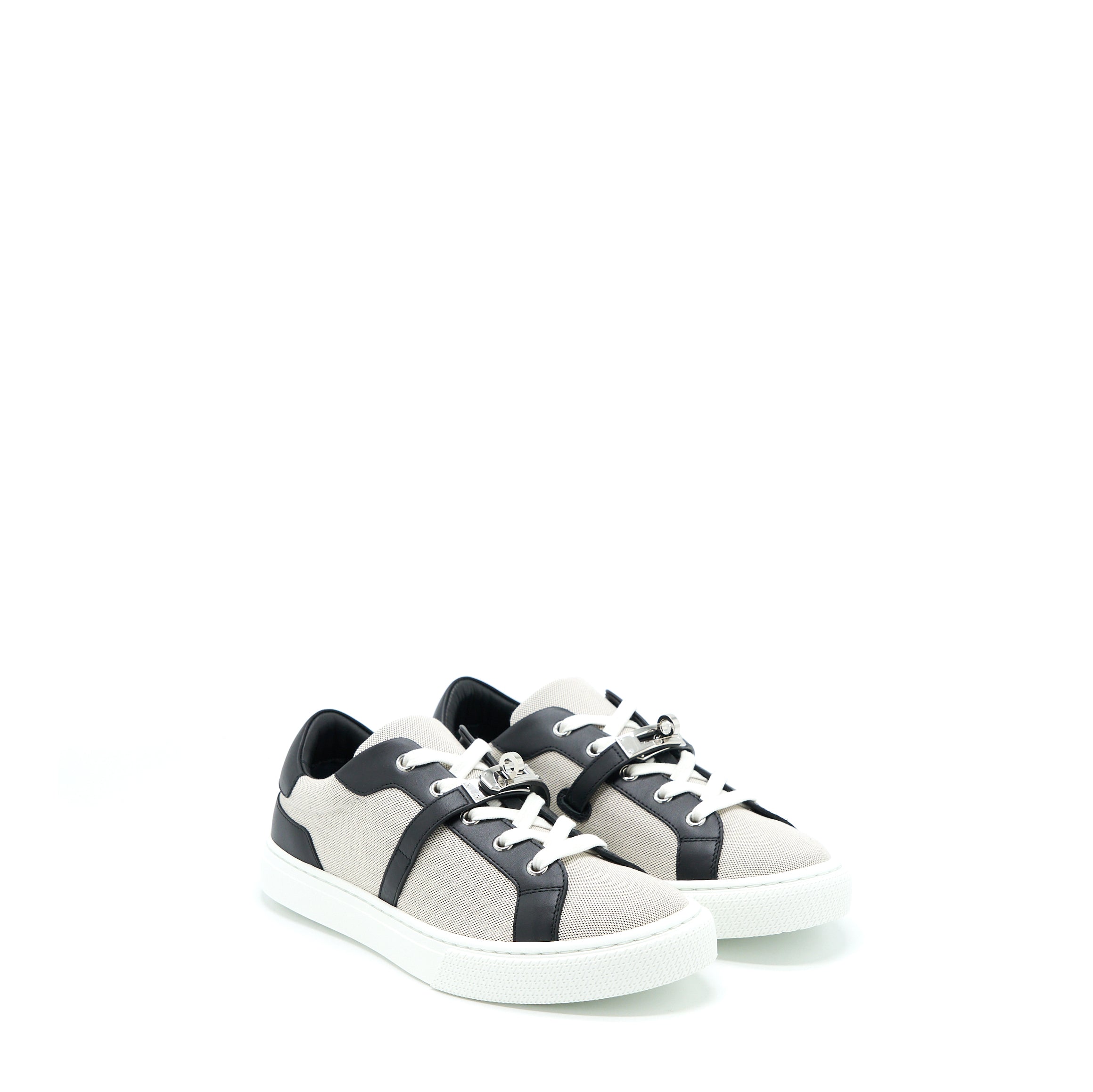 HERMES DAY SNEAKERS IN CALFSKIN/H CANVAS PRUNOIR/NOIR SHW