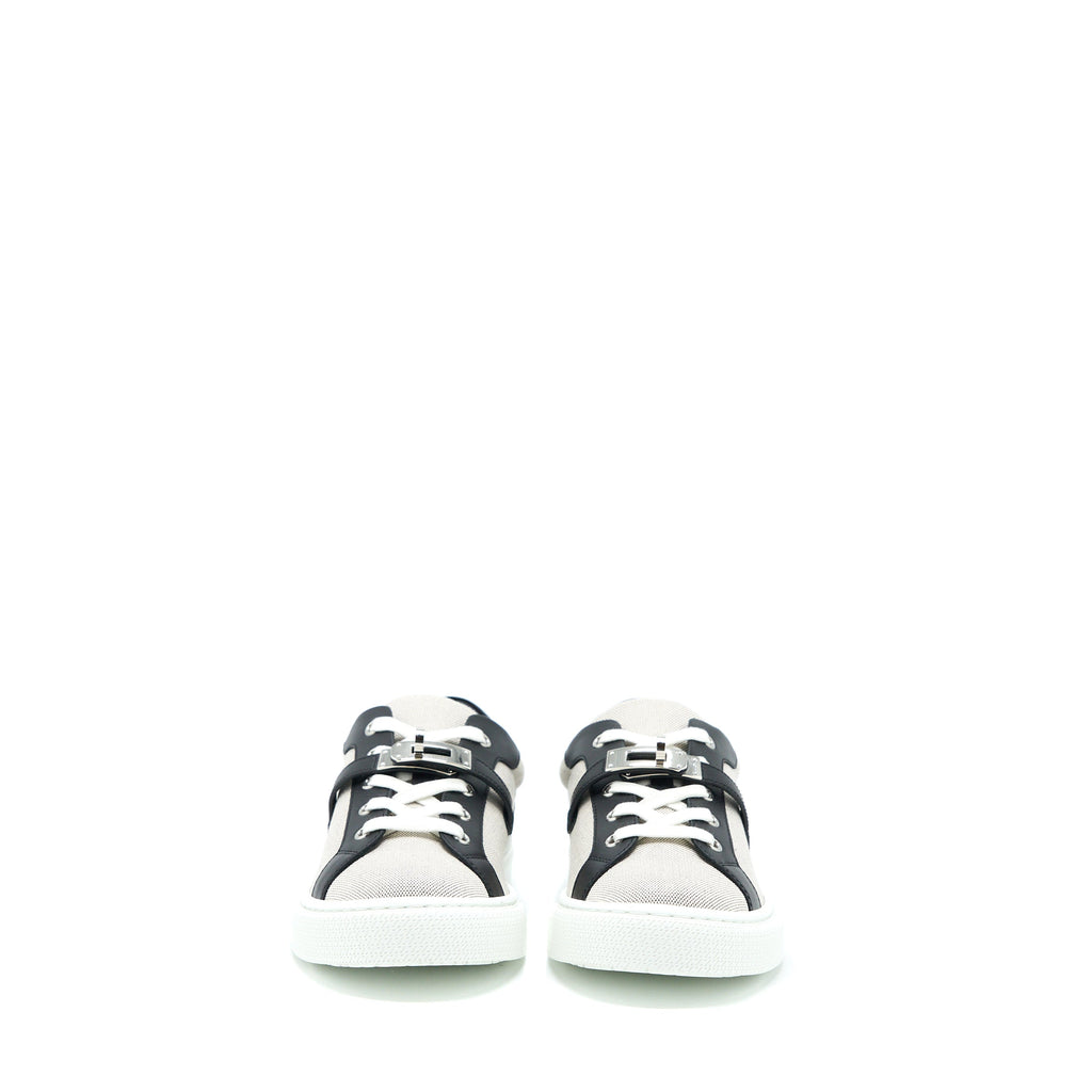HERMES DAY SNEAKERS IN CALFSKIN/H CANVAS PRUNOIR/NOIR SHW