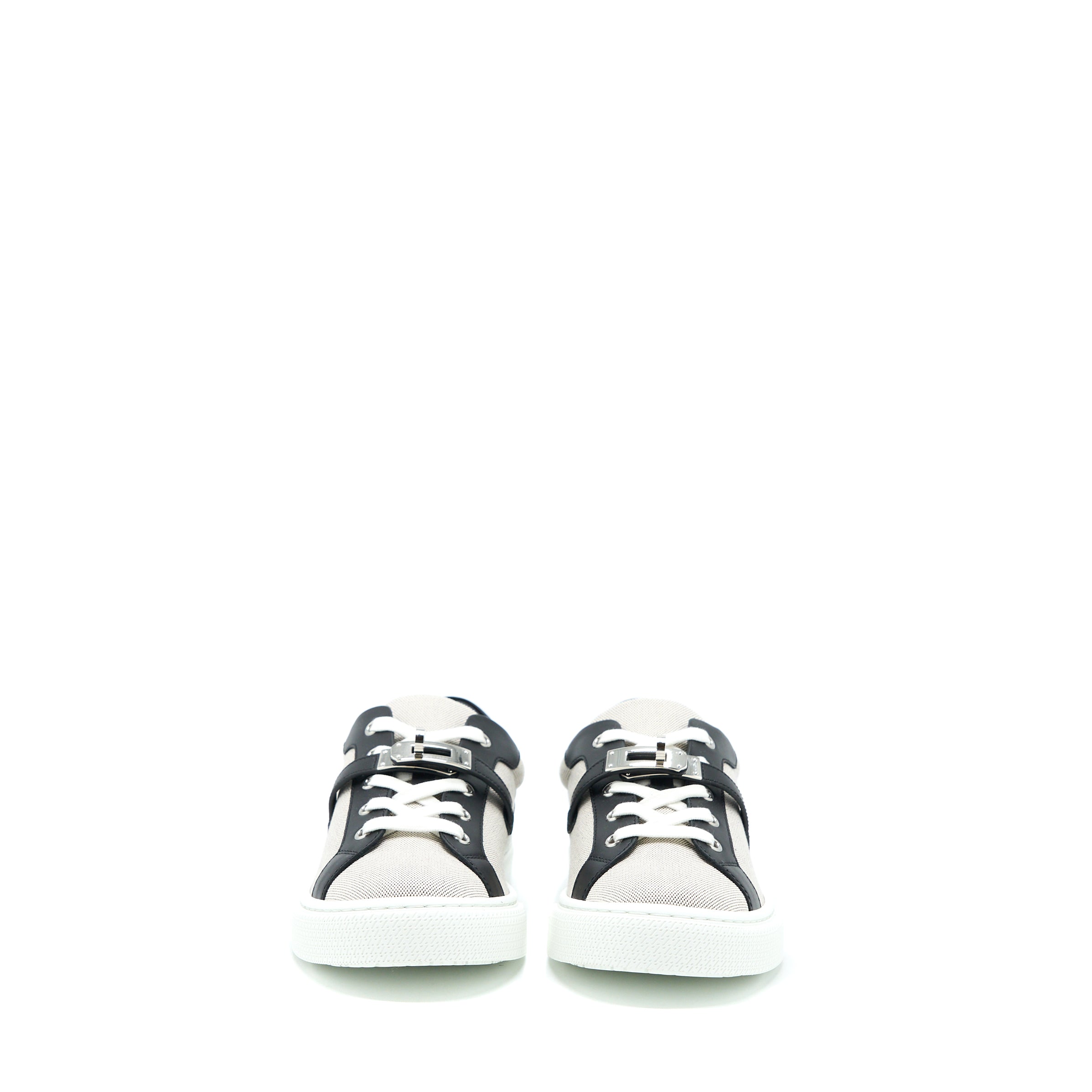 HERMES DAY SNEAKERS IN CALFSKIN/H CANVAS PRUNOIR/NOIR SHW
