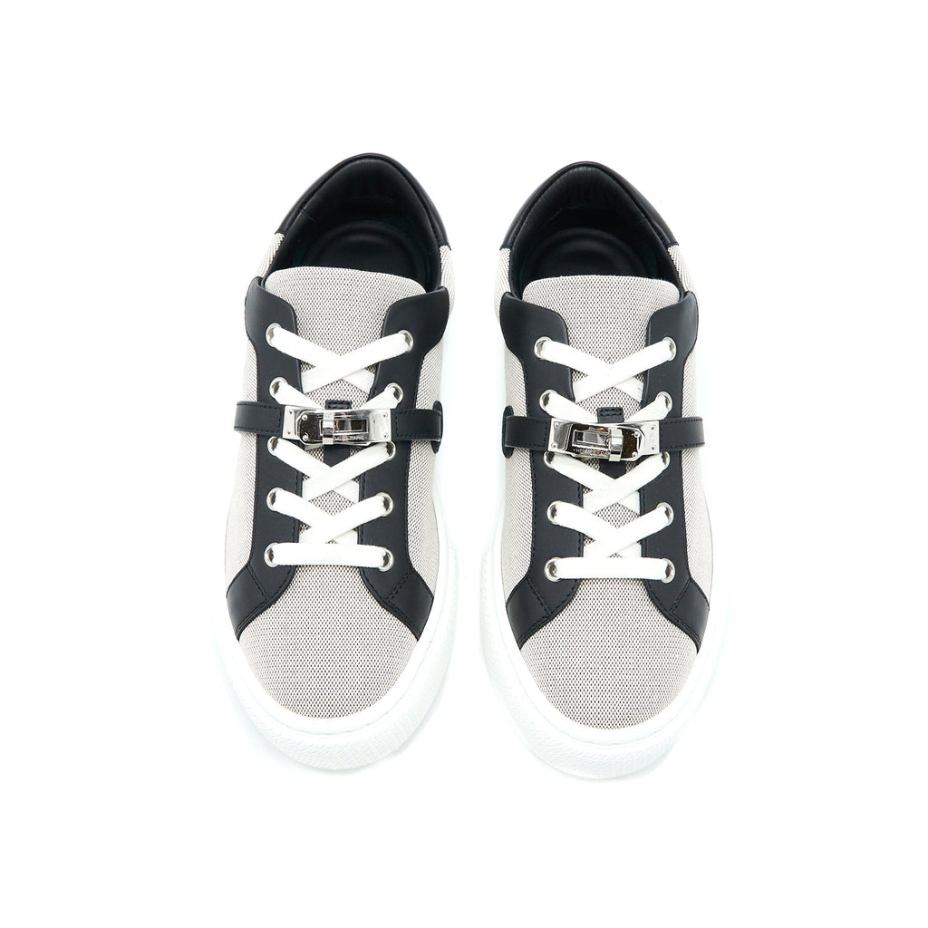 HERMES DAY SNEAKERS IN CALFSKIN/H CANVAS PRUNOIR/NOIR SHW