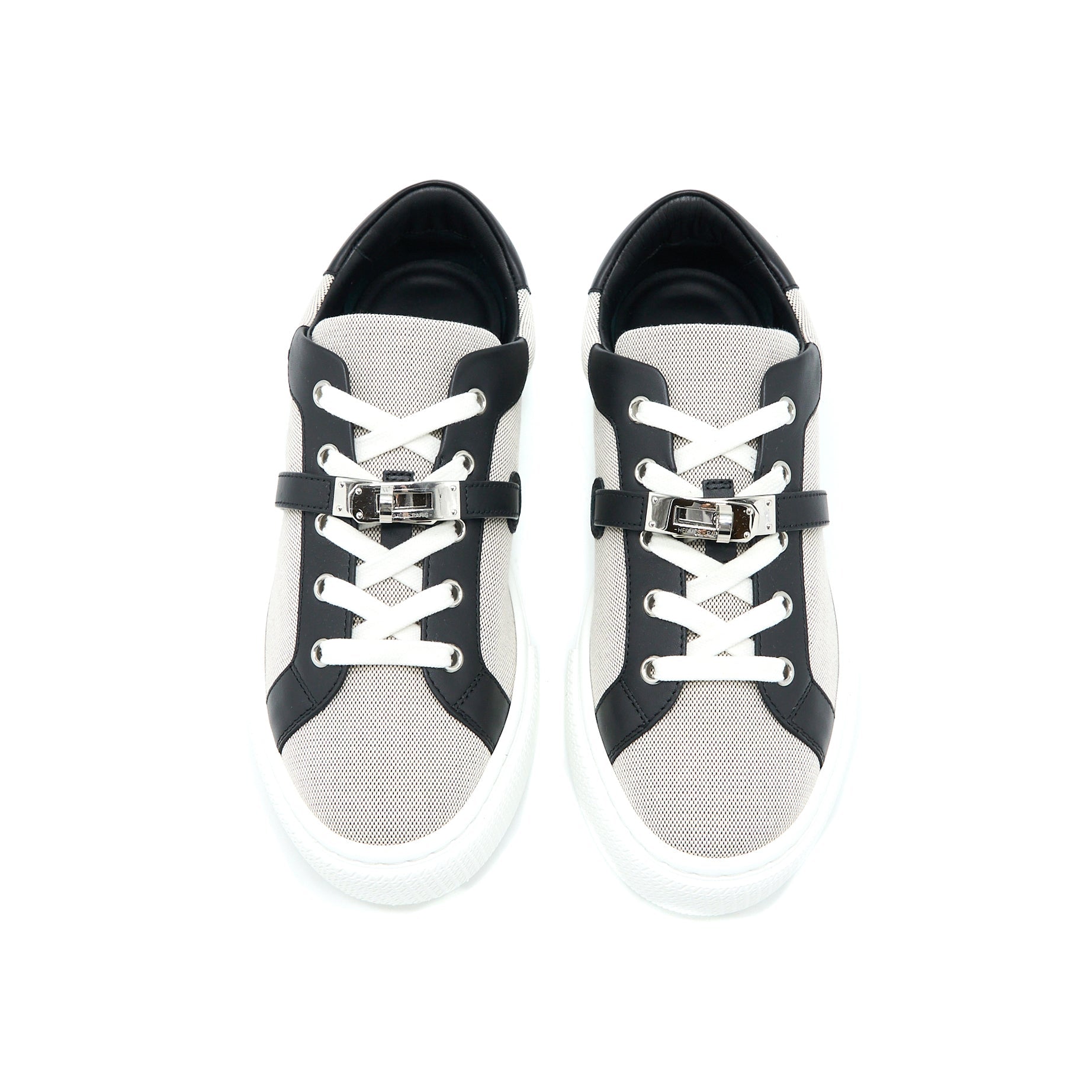 HERMES DAY SNEAKERS IN CALFSKIN/H CANVAS PRUNOIR/NOIR SHW