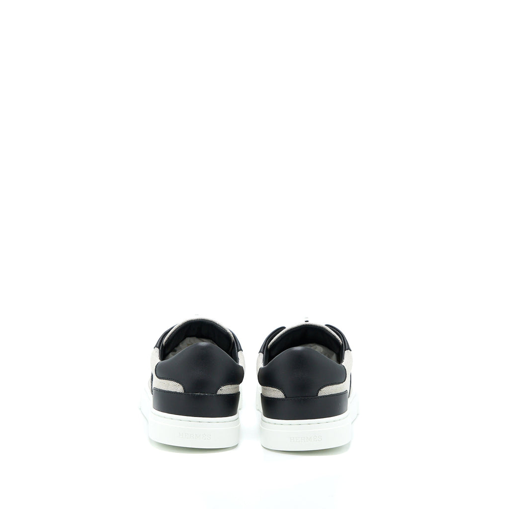 HERMES DAY SNEAKERS IN CALFSKIN/H CANVAS PRUNOIR/NOIR SHW