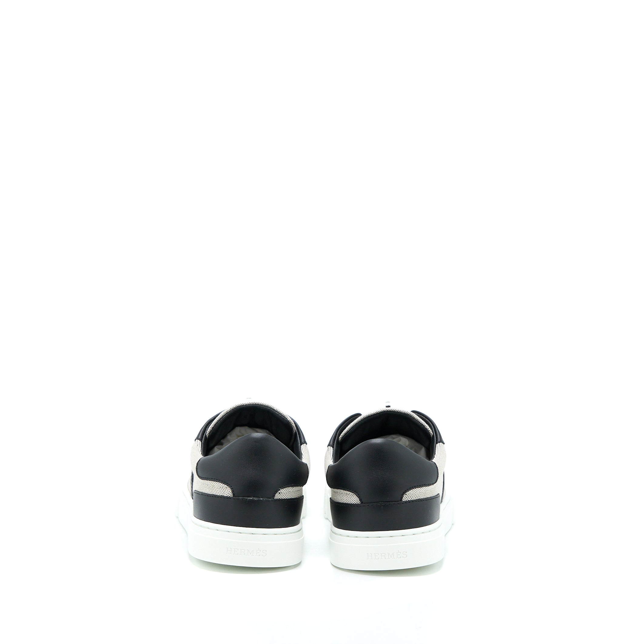HERMES DAY SNEAKERS IN CALFSKIN/H CANVAS PRUNOIR/NOIR SHW