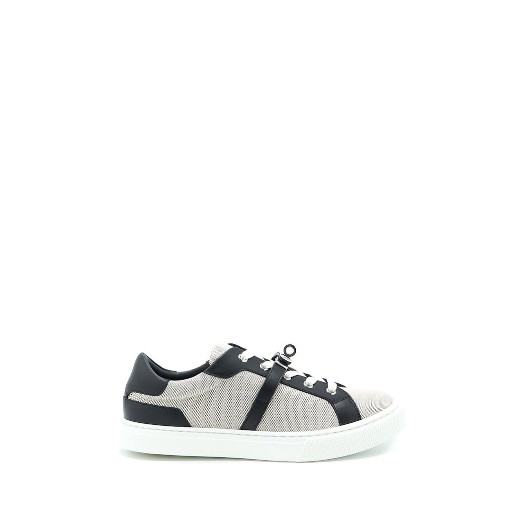 HERMES DAY SNEAKERS IN CALFSKIN/H CANVAS PRUNOIR/NOIR SHW