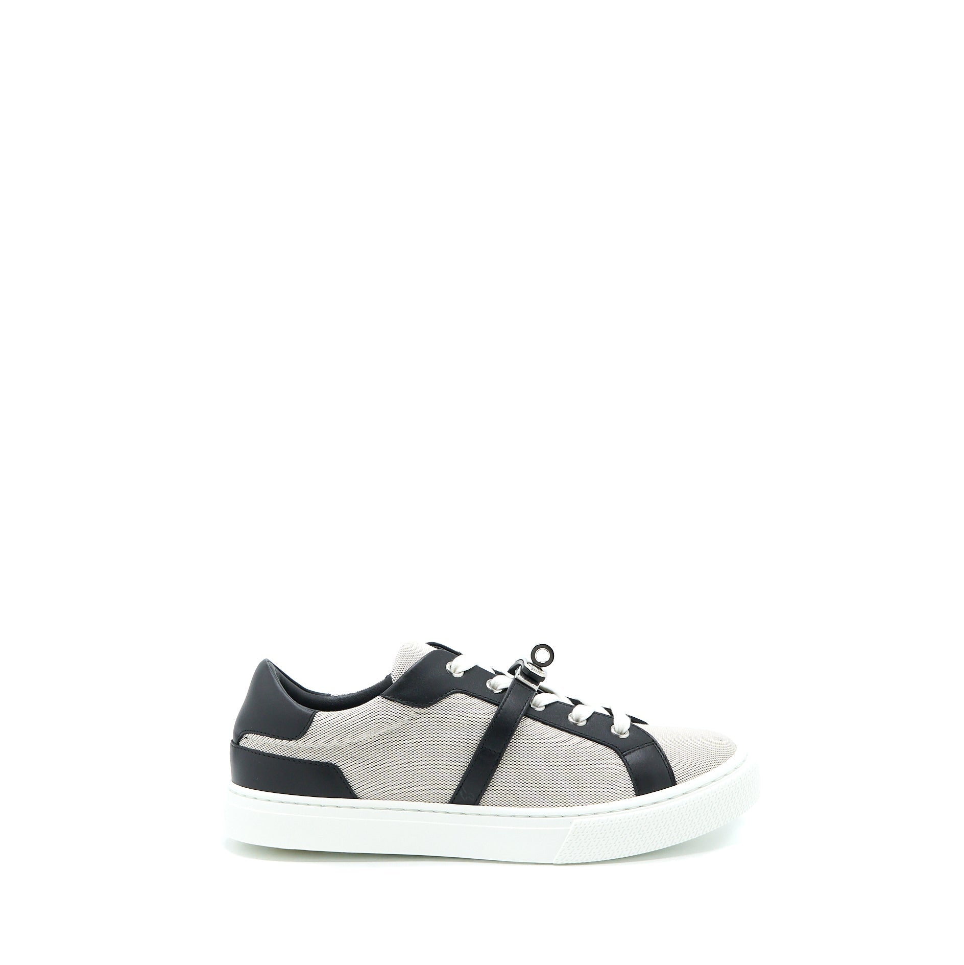 HERMES DAY SNEAKERS IN CALFSKIN/H CANVAS PRUNOIR/NOIR SHW