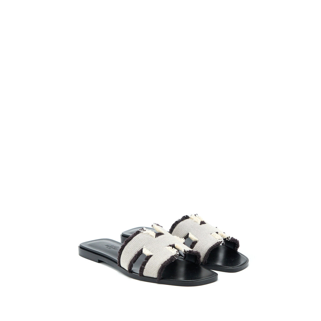 HERMES ORAN SANDALS TOILE DE COTTON PRUNOIR