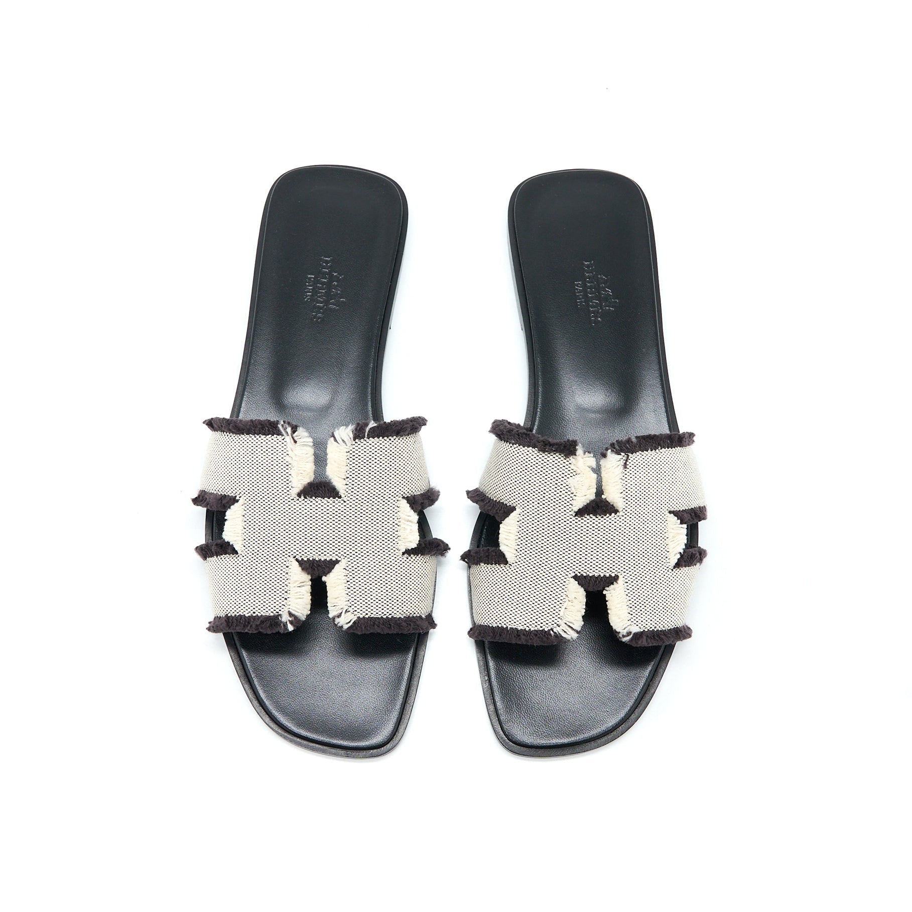 HERMES ORAN SANDALS TOILE DE COTTON PRUNOIR