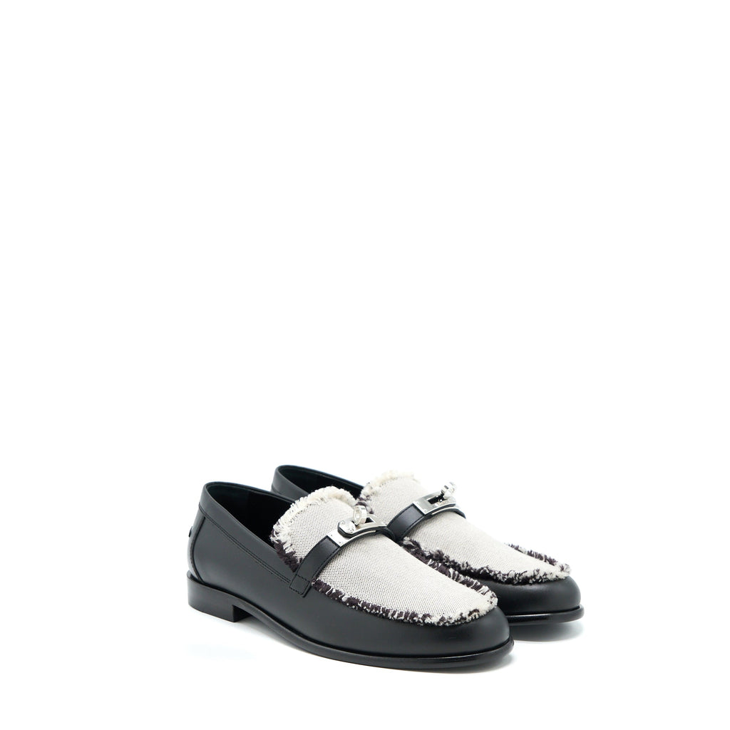 HERMES DESTIN MOCCASINS TOILE DE COTTON NOIR/PRUNOIR SHW