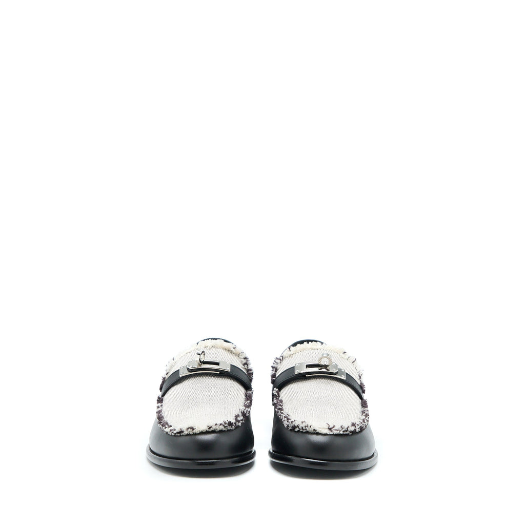 HERMES DESTIN MOCCASINS TOILE DE COTTON NOIR/PRUNOIR SHW