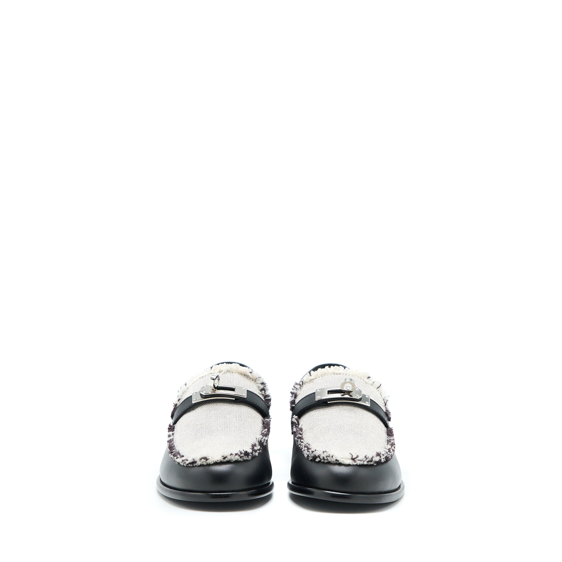 HERMES DESTIN MOCCASINS TOILE DE COTTON NOIR/PRUNOIR SHW