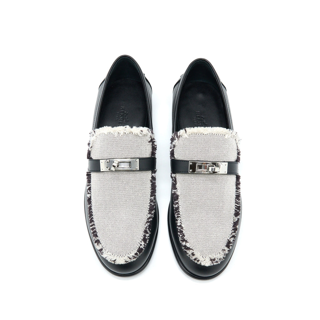 HERMES DESTIN MOCCASINS TOILE DE COTTON NOIR/PRUNOIR SHW