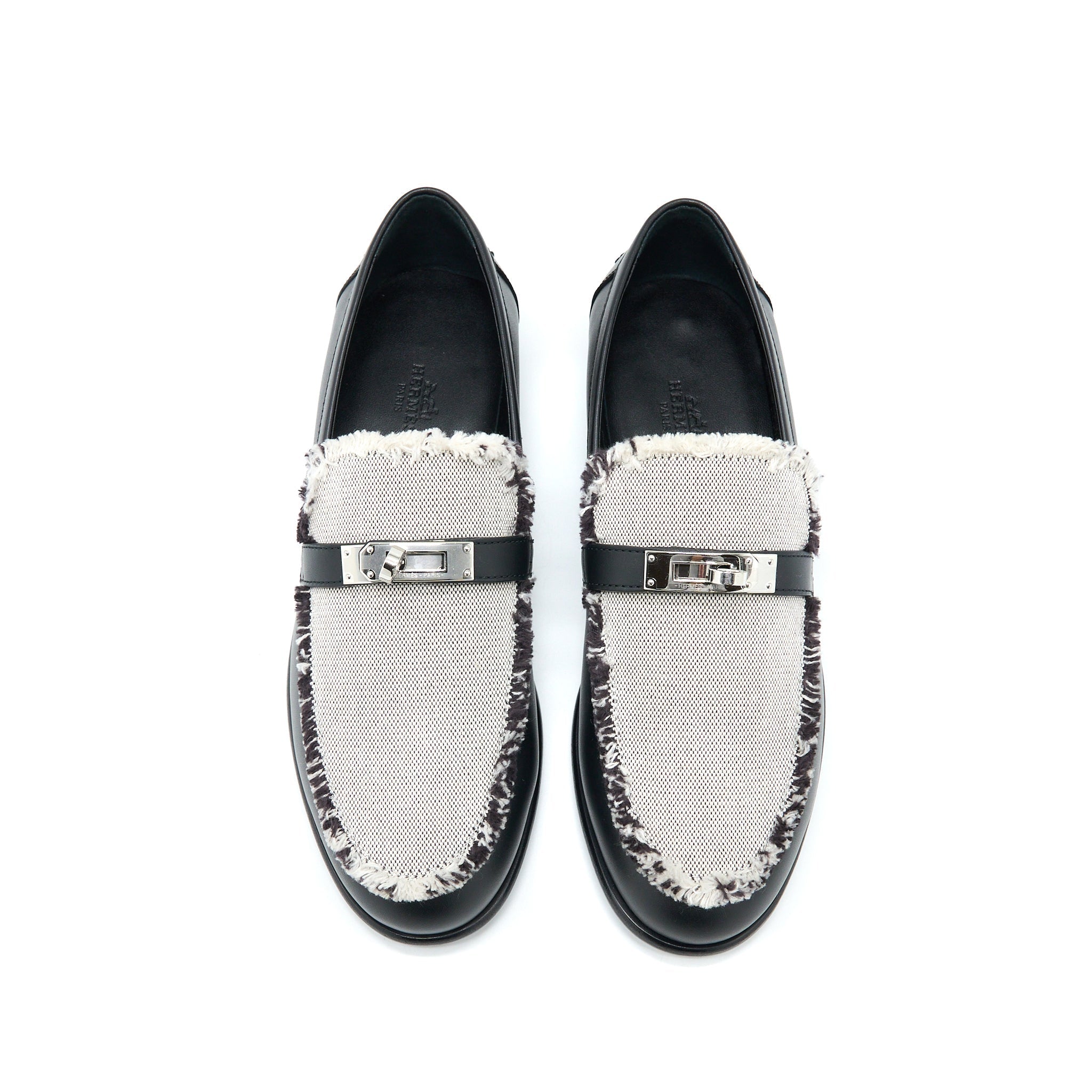 HERMES DESTIN MOCCASINS TOILE DE COTTON NOIR/PRUNOIR SHW
