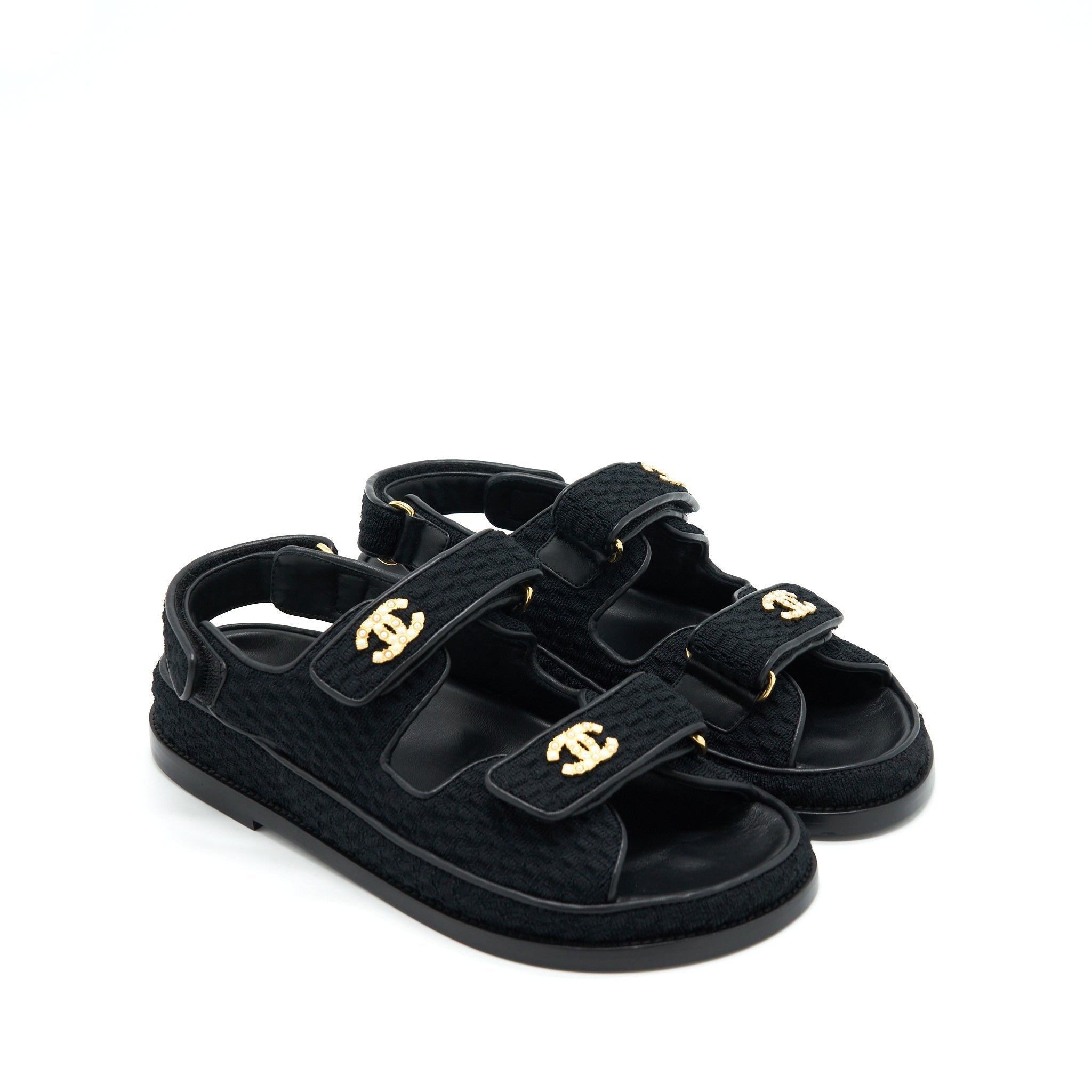 CHANEL DAD SANDAL BLACK WITH GOLD CC LOGO