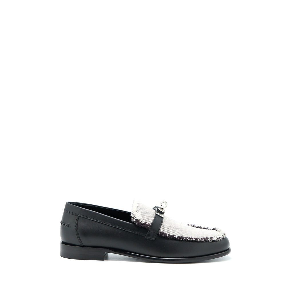 HERMES DESTIN MOCCASINS TOILE DE COTTON NOIR/PRUNOIR SHW