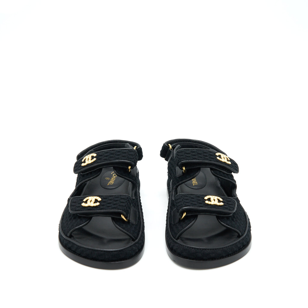 CHANEL DAD SANDAL BLACK WITH GOLD CC LOGO