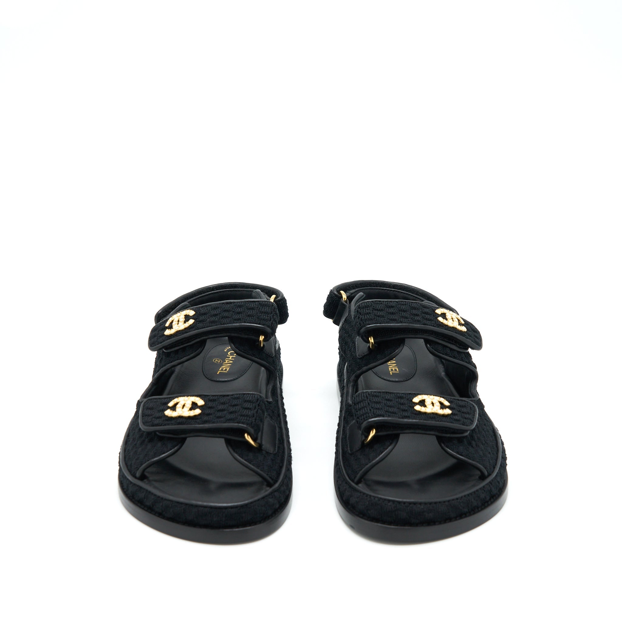 CHANEL DAD SANDAL BLACK WITH GOLD CC LOGO