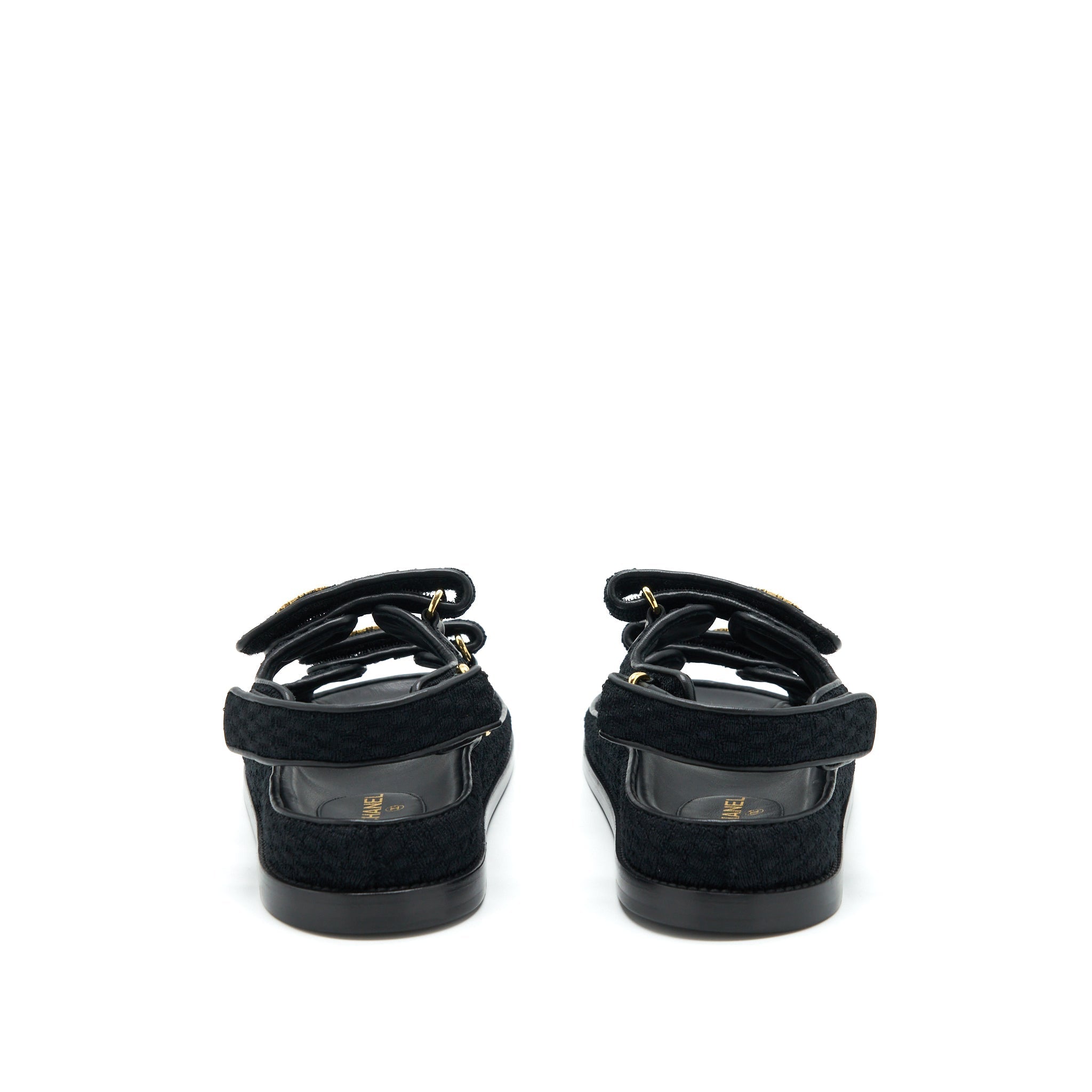 CHANEL DAD SANDAL BLACK WITH GOLD CC LOGO