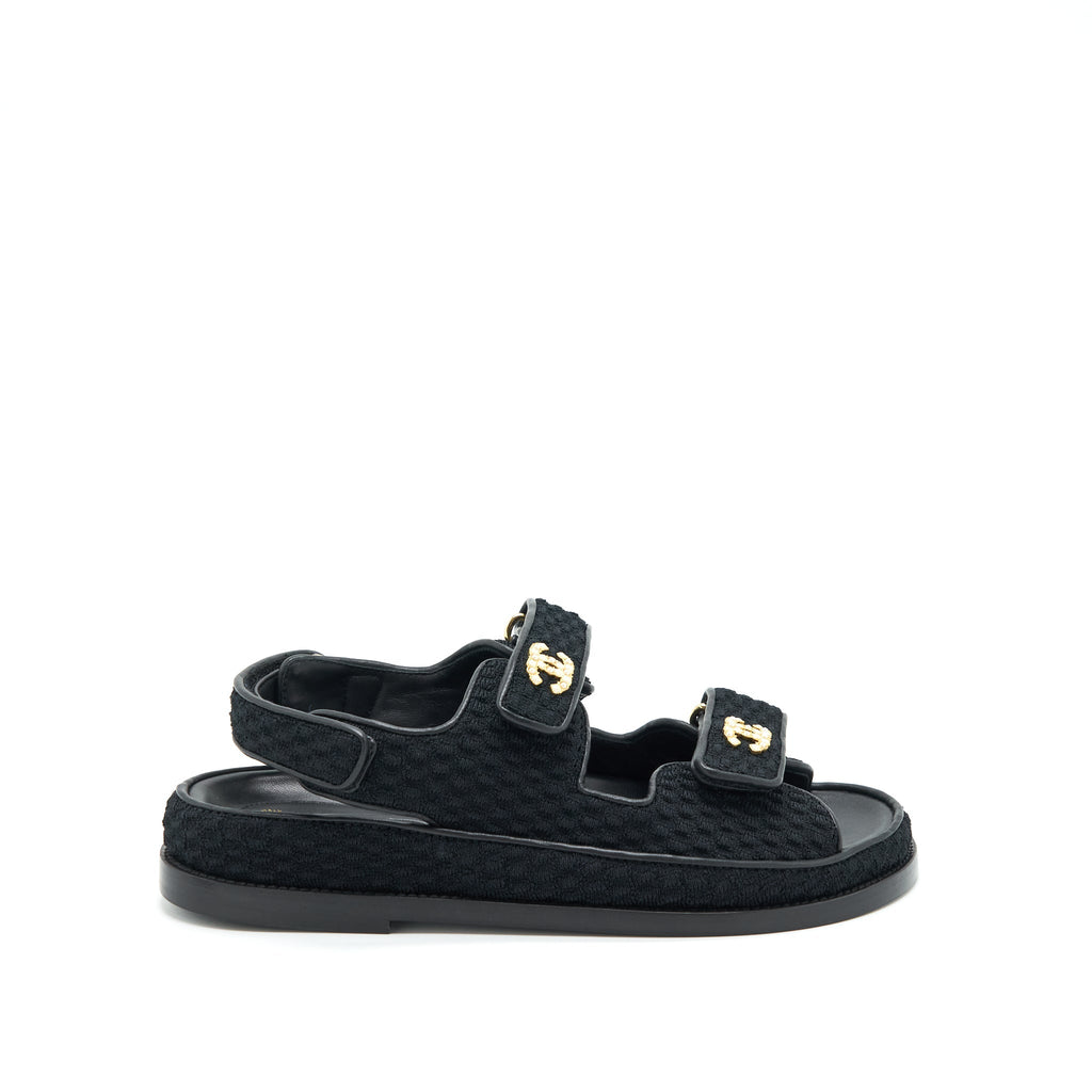 CHANEL DAD SANDAL BLACK WITH GOLD CC LOGO