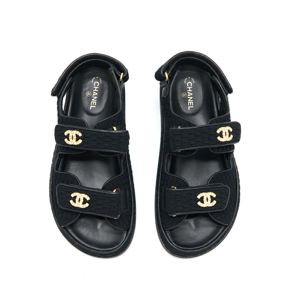 CHANEL DAD SANDAL BLACK WITH GOLD CC LOGO
