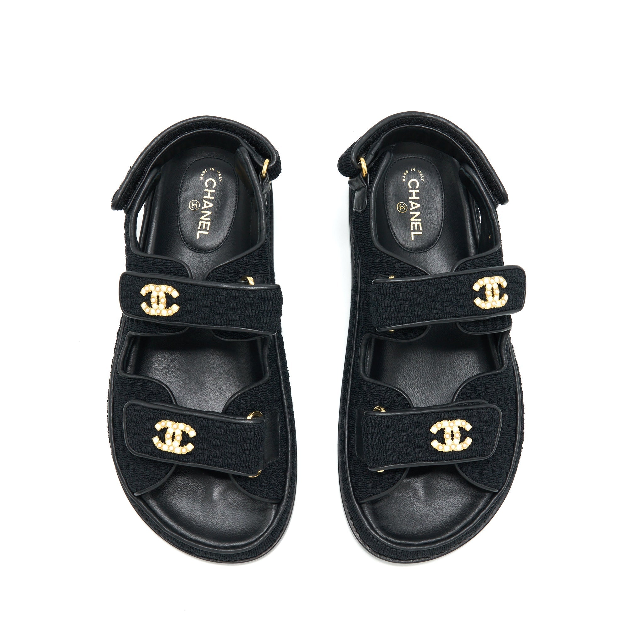 CHANEL DAD SANDAL BLACK WITH GOLD CC LOGO