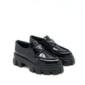 PRADA MONOLITH BRUSHED LEATHER POINTED LOAFERS BLACK
