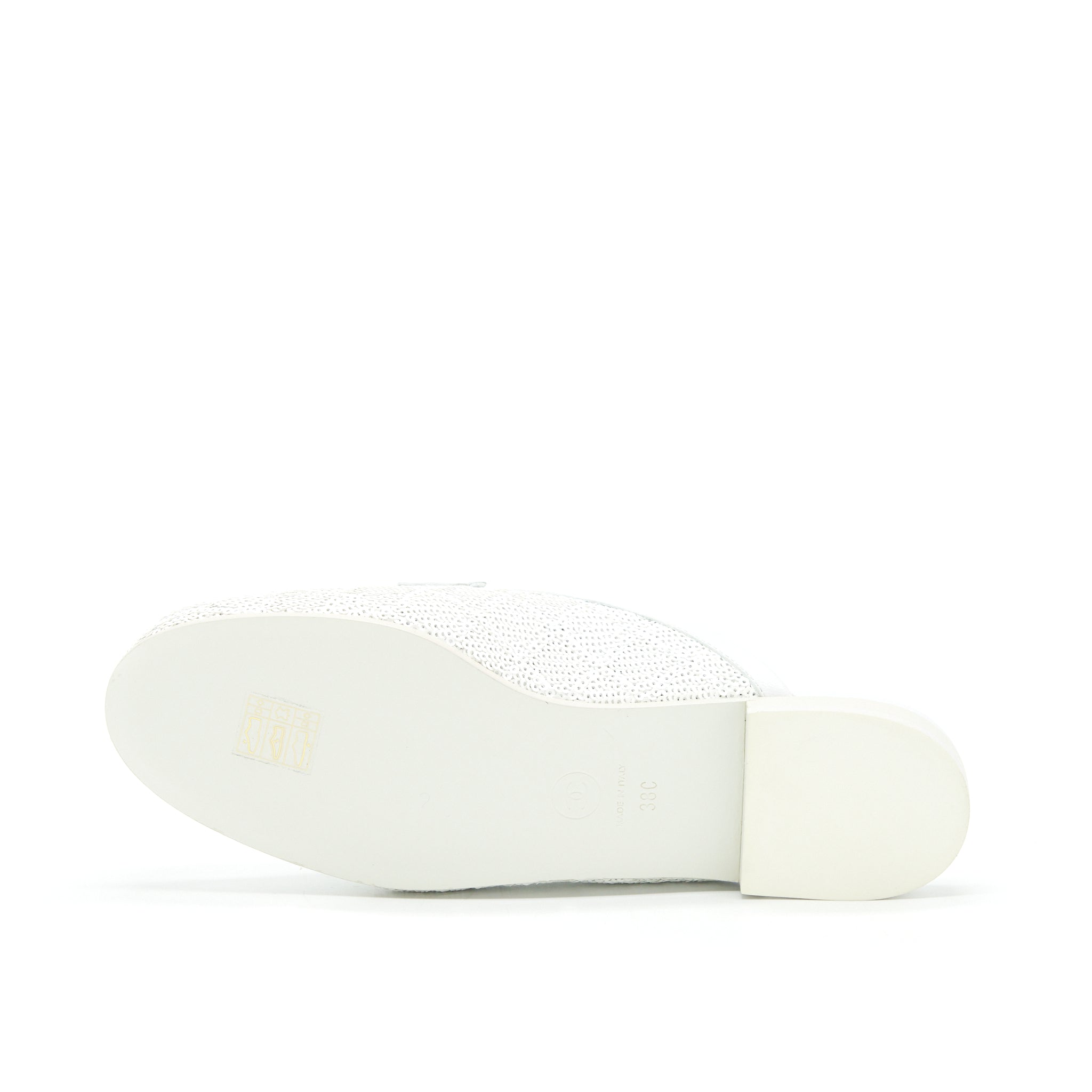 CHANEL CC LOGO SEQUINS LAMBSKIN MULE WHITE GHW