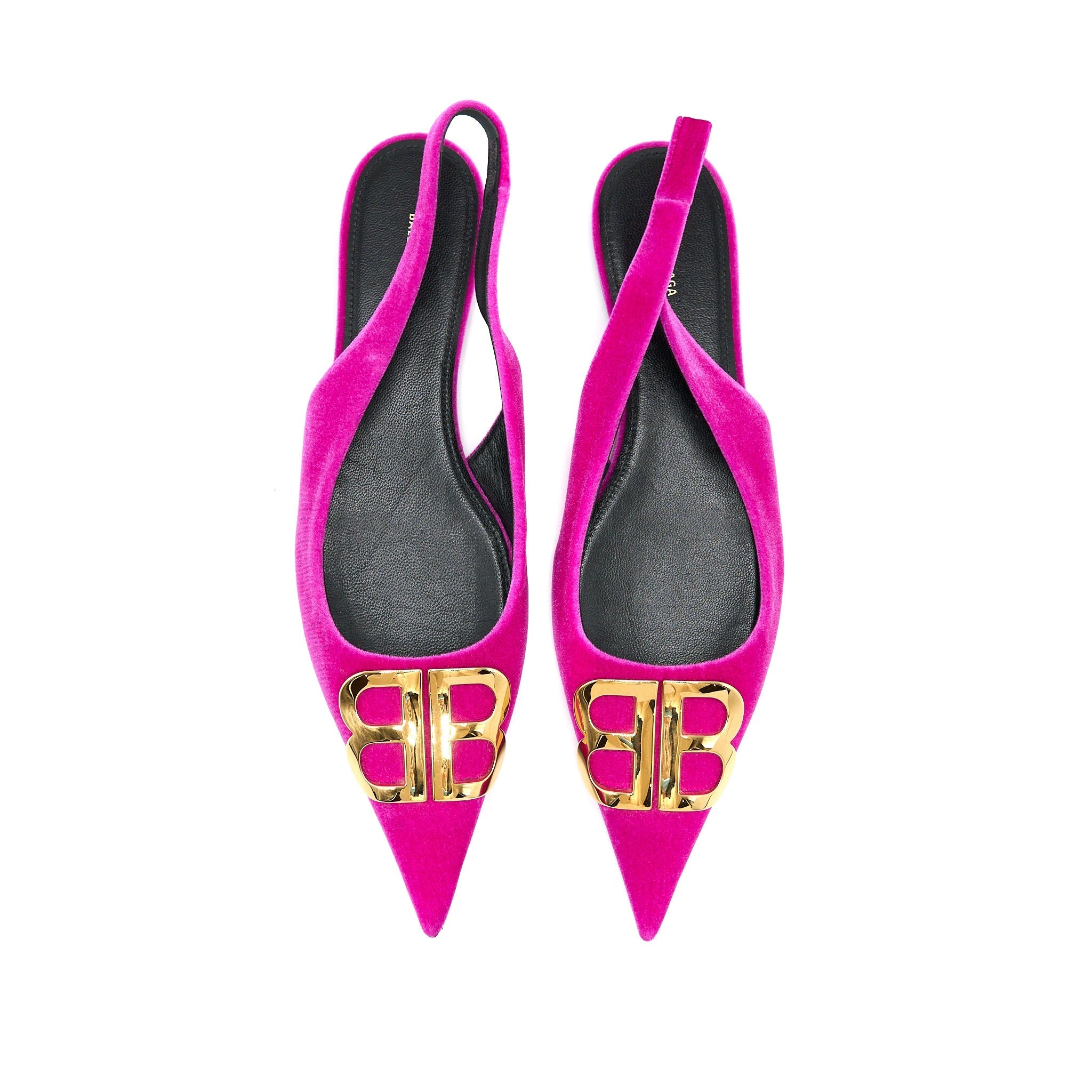 BALENCIAGA BALLET FLATS BB VELVET PINK GOLD TONE