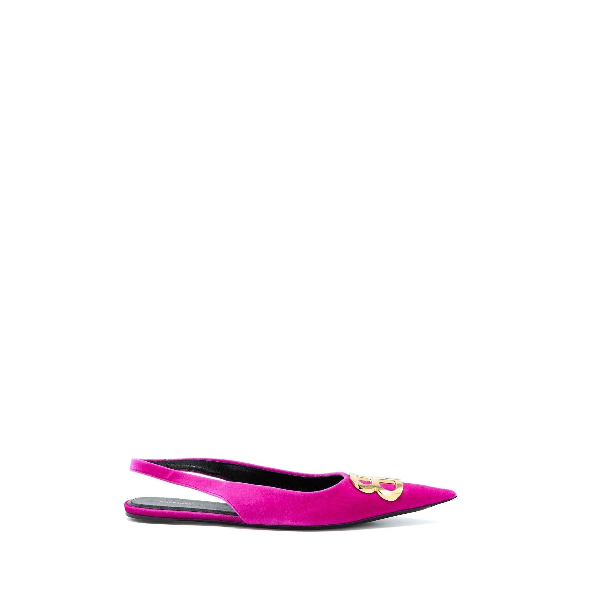 BALENCIAGA BALLET FLATS BB VELVET PINK GOLD TONE