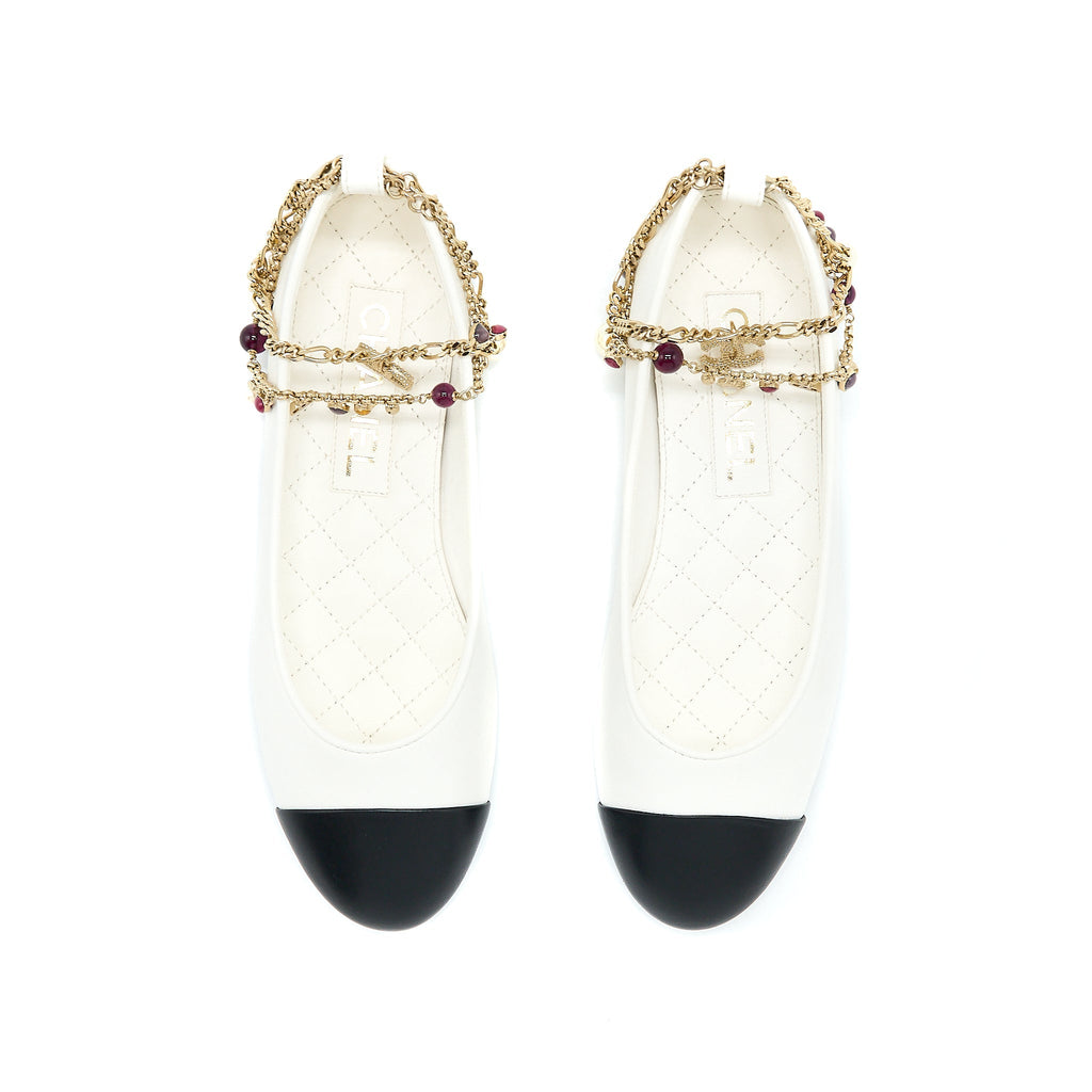 CHANEL BALLERINA SHOES WITH CHARM CHAIN