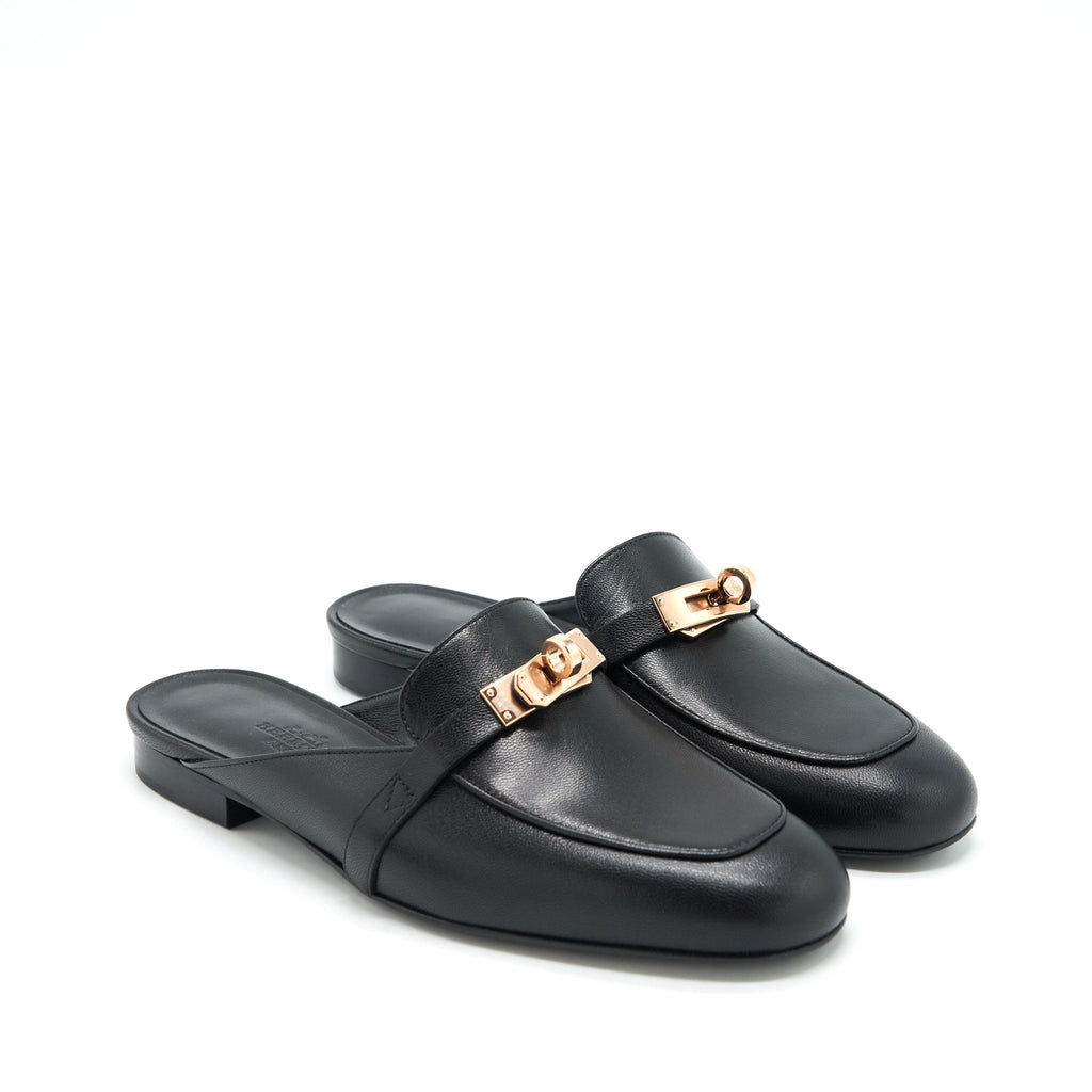 HERMES MULES BLACK GHW