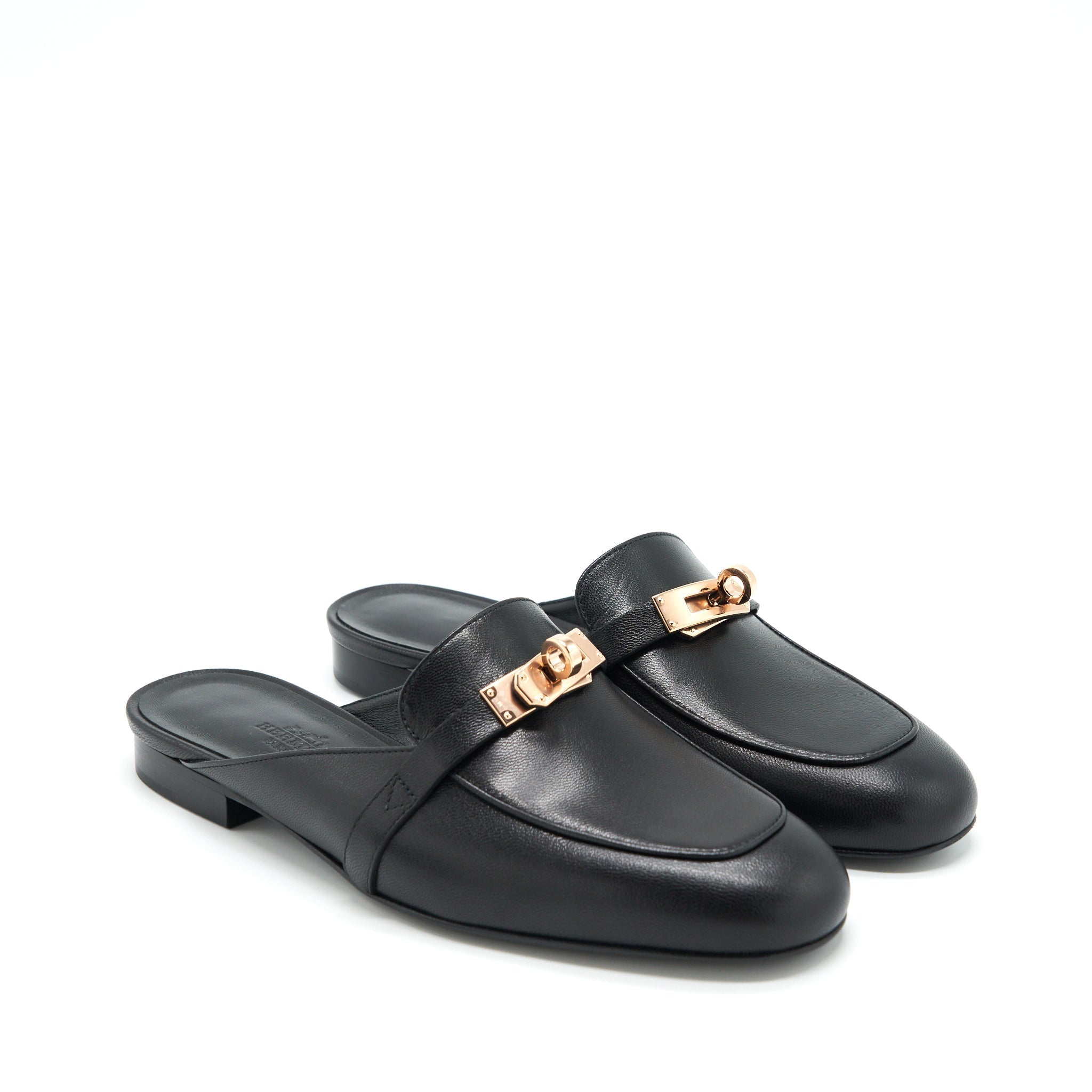 HERMES MULES BLACK GHW